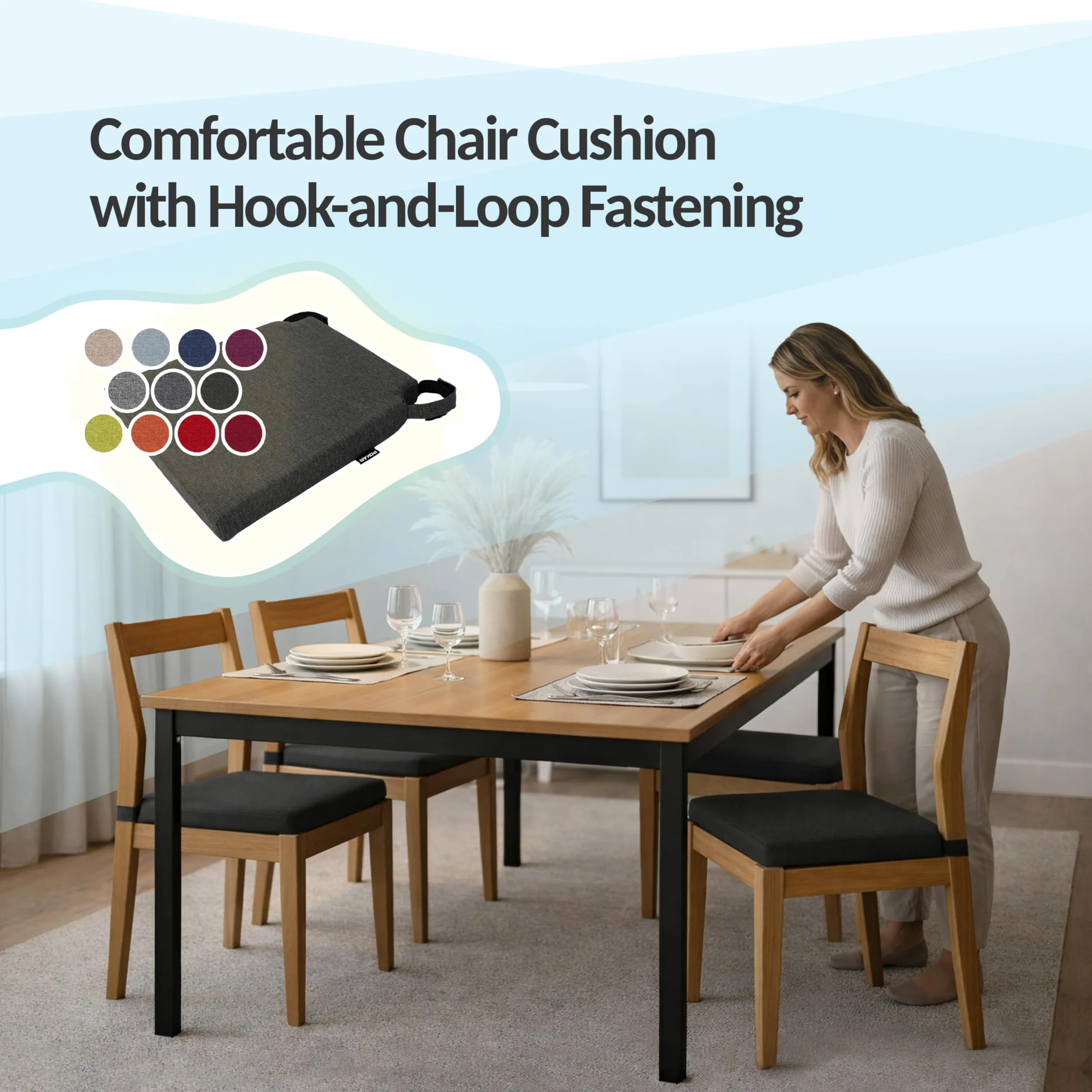 POKAR Set di 4 Cuscini per Sedia 41x35x40 cm con Chiusura Velcro Bordeaux OEKO-TEX