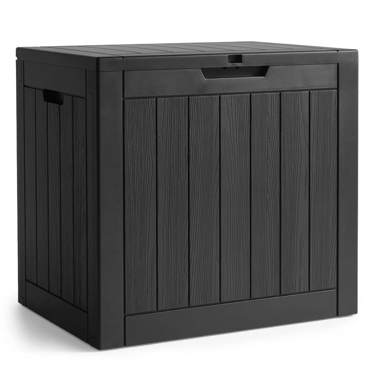 AKORD Baule da Giardino Impermeabile 117L - Cassapanca Esterna in Polipropilene Effetto Legno - Scatola Contenitore per Balcone e Terrazza, 56x53,2x43,1 cm, Nero