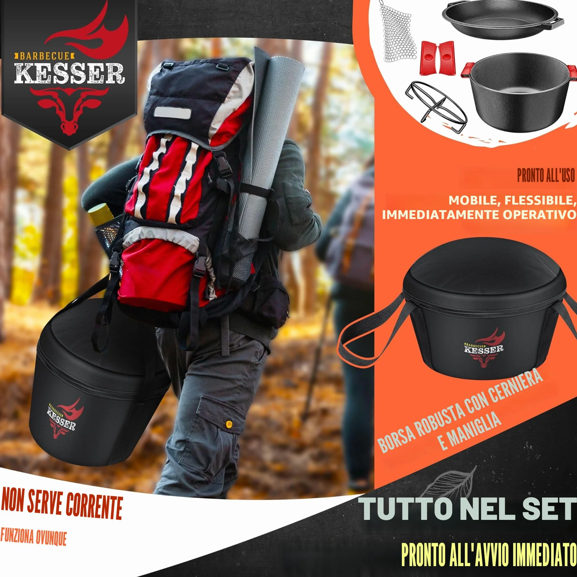 KESSER® Forno Olandese pentola in ghisa 2in1 da 4,8 l e padella da 1,8 l pronta per l'uso incl. Ricettario Casseruola Coperchio/padella a doppia funzione