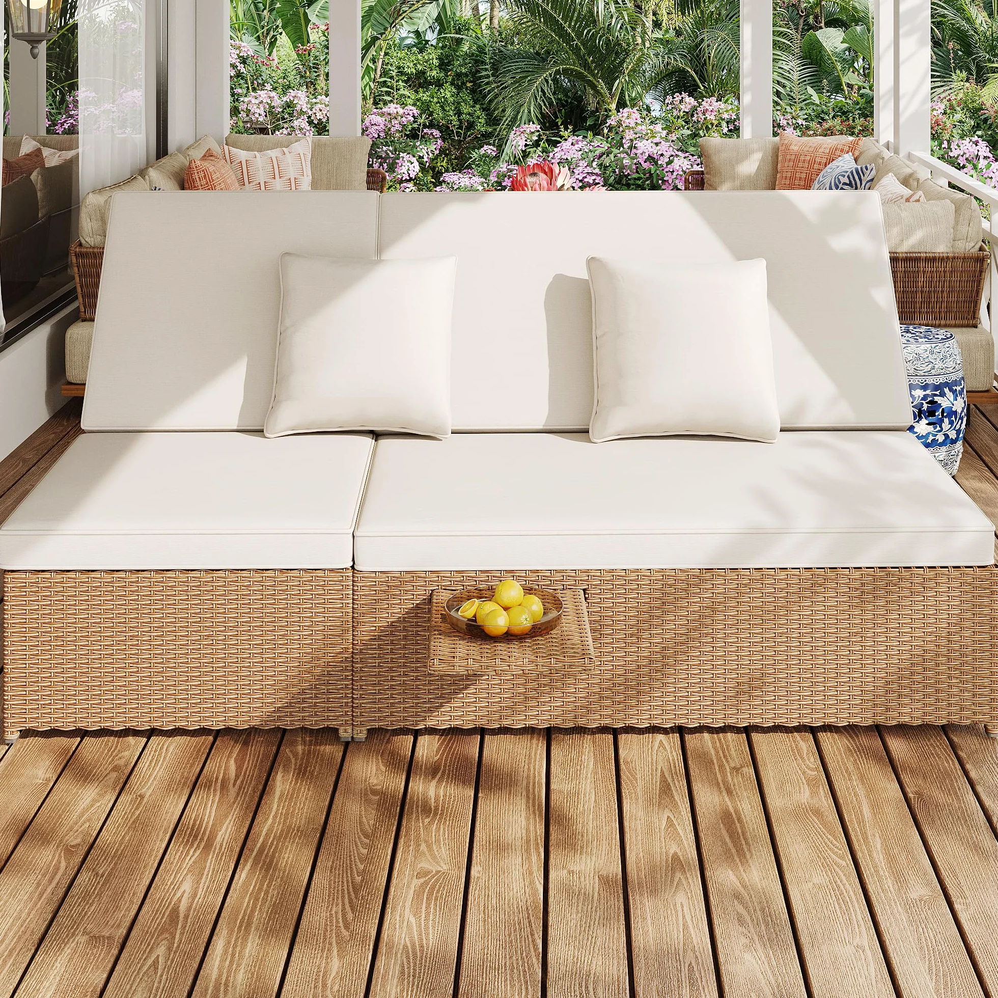 Sdraio da giardino per esterni, letto matrimoniale, in rattan, che può essere utilizzato come mobili da giardino all'aperto, adatto per lounge, balconi e giardini, resistente alle intemperie