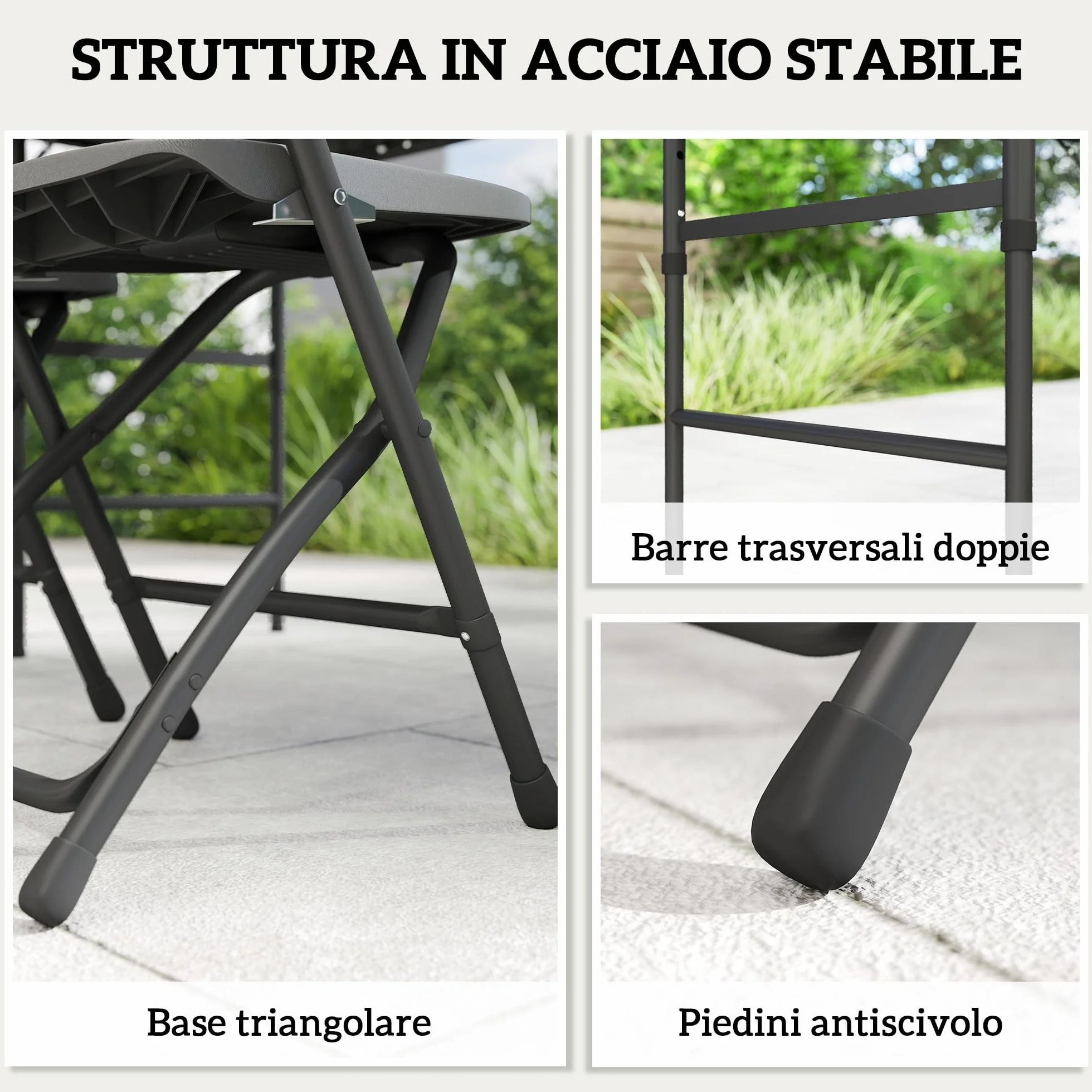 Outsunny Zestaw Ogrodowy 5 Elementów, Stolik Regulowany HDPE, 4 Krzesła, Szary Ciemny