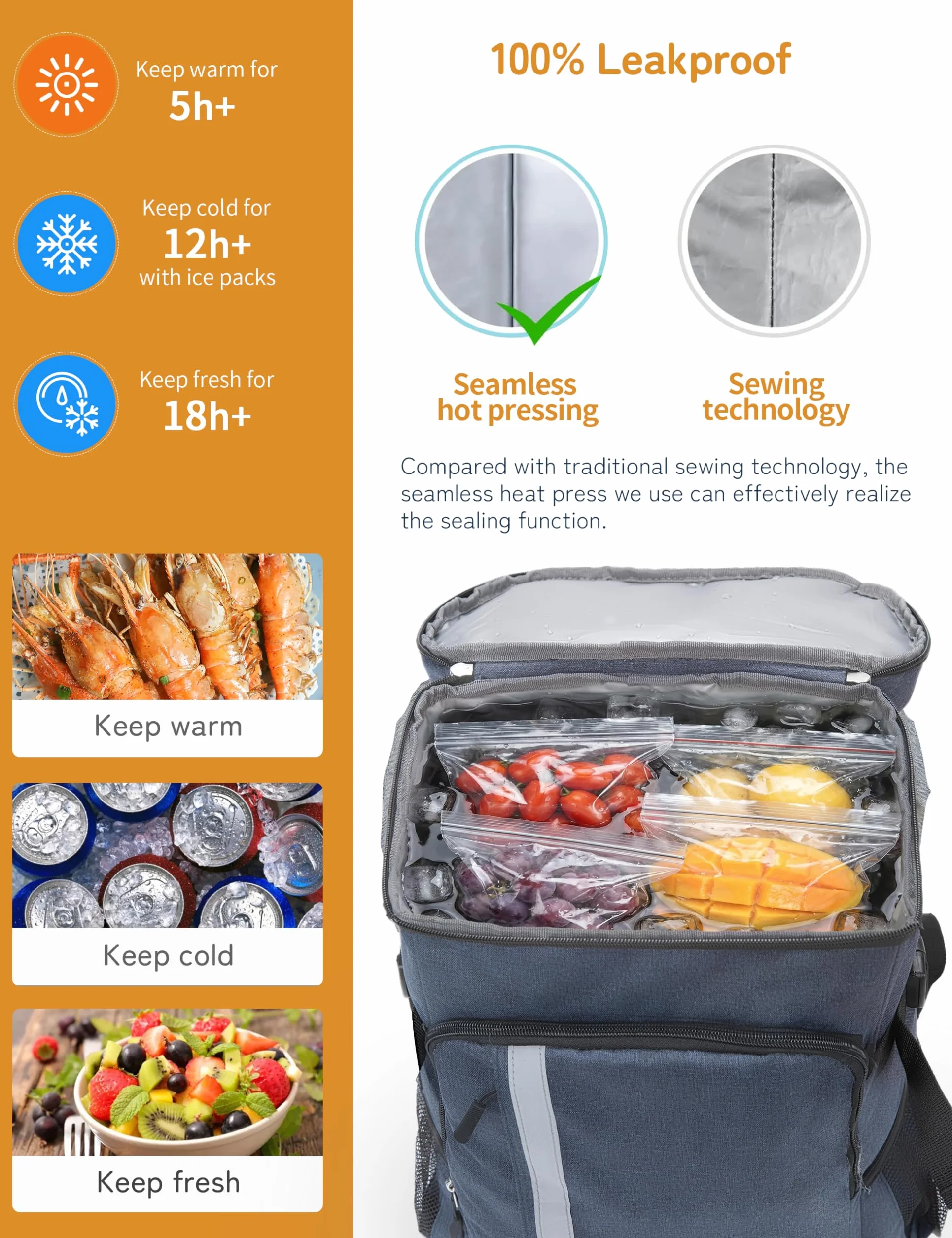 Besrey zaino termico 30 litri isotermico per campeggio picnic barbecue blu