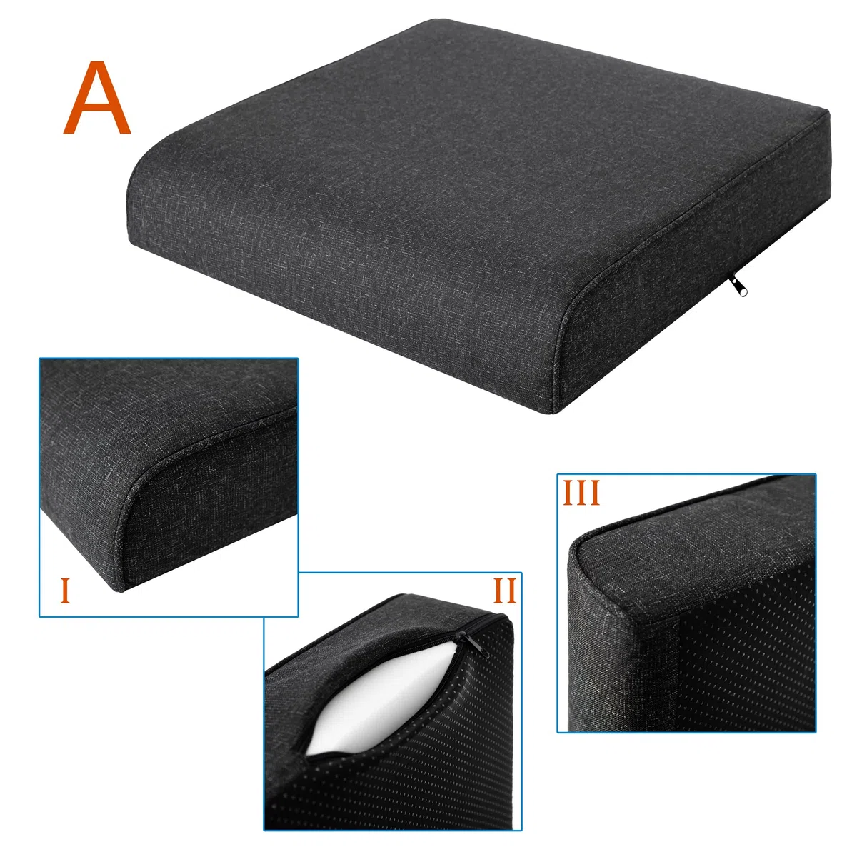 Cuscino per esterni 60 x 60 cm, colore nero, per mobili da balcone, altalena e salotto per esterni, modello NEL per giardino e terrazza