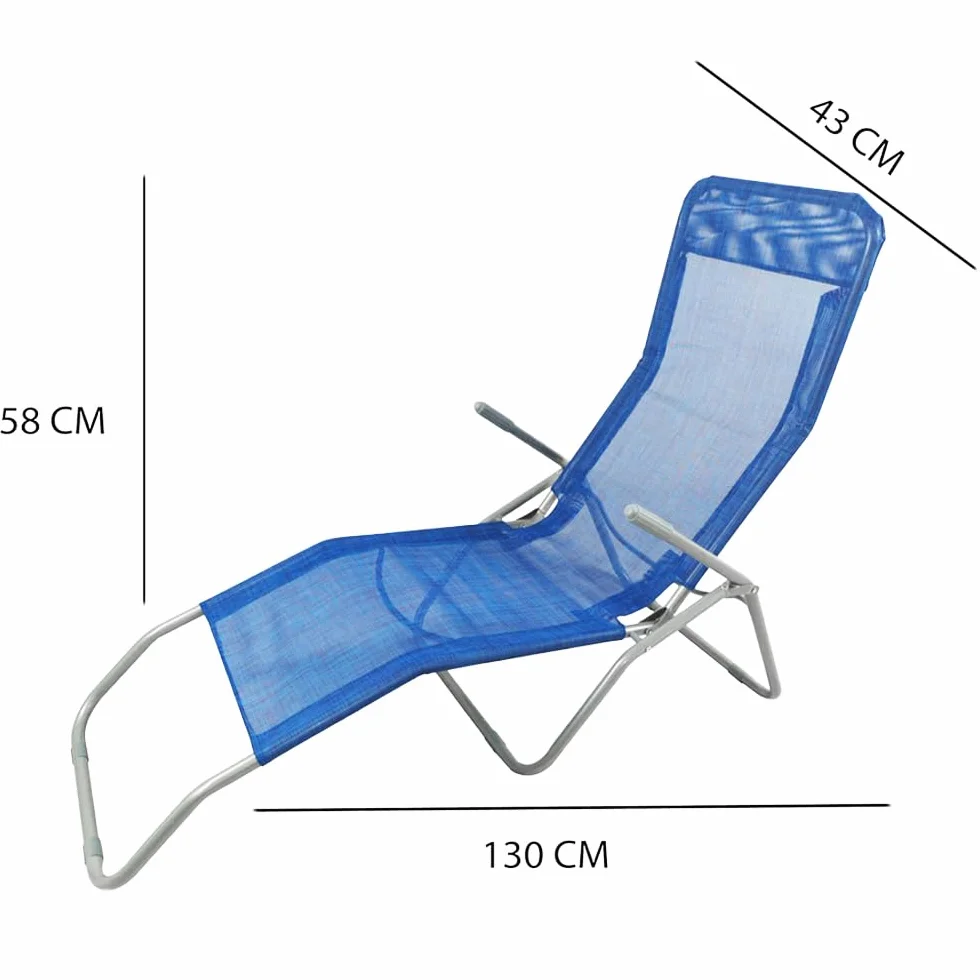 Lettino Prendisole Basculante Sdraio da Esterno 130x43x58h cm - Struttura a Dondolo, da Giardino, Reclinabile, Piscina, Spiaggia, Terrazzo - Struttura in Metallo (Blu)