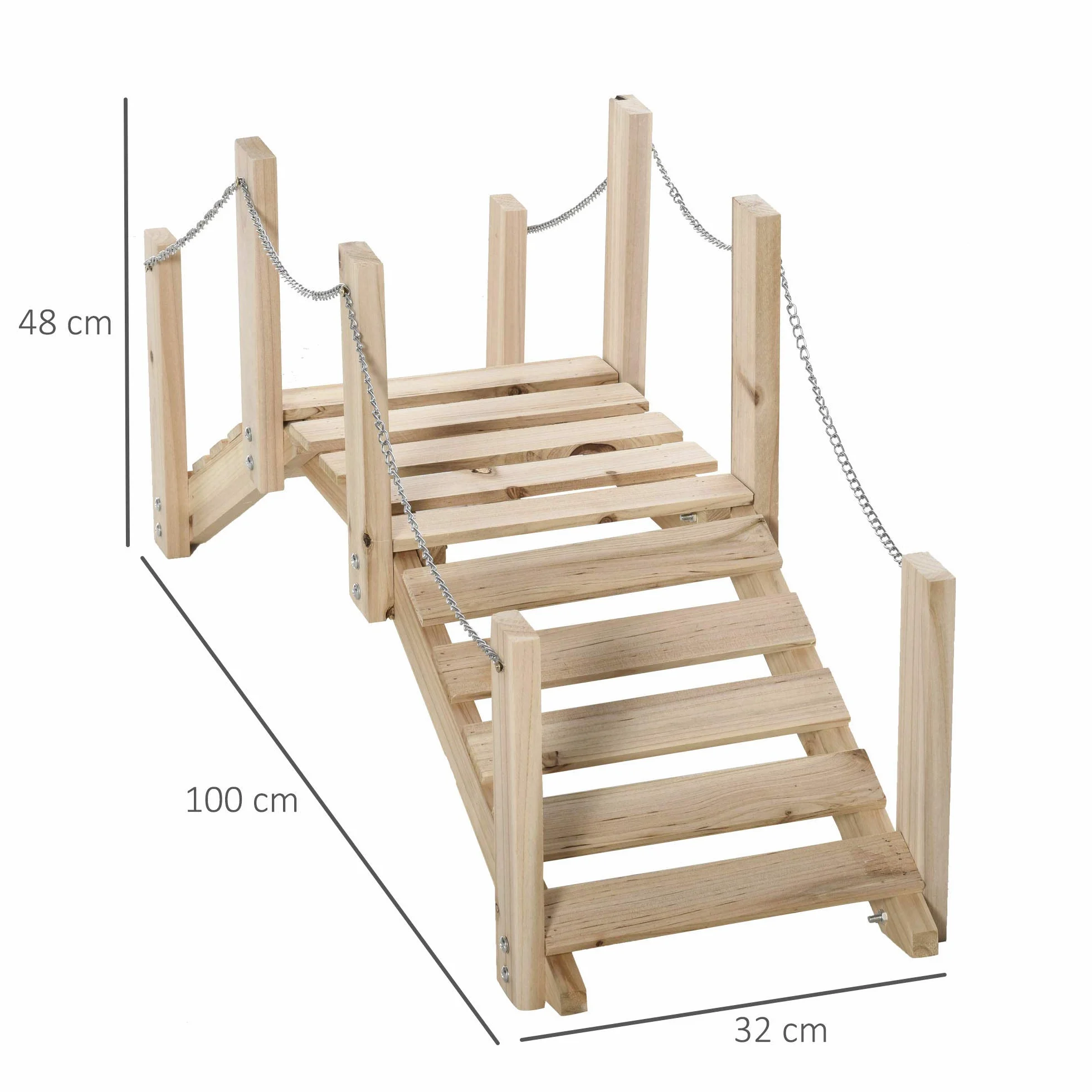 Outsunny Ponte Ponticello da Giardino in Legno per Laghetto con Passerella ad Arco, Impermeabile per Esterni, 100x32x48cm