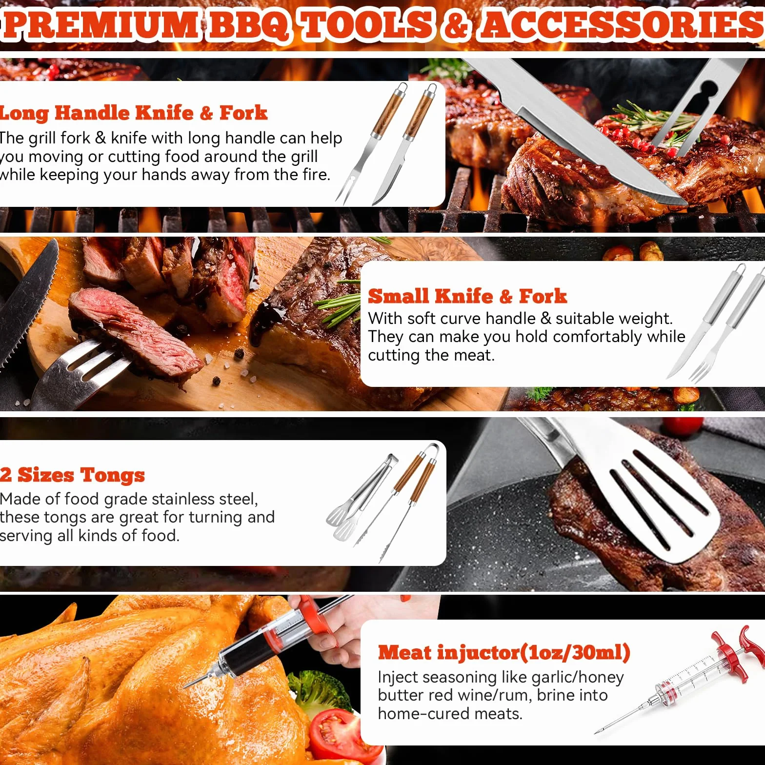 Set Barbecue 34 Pezzi, Utensili da Barbecue in Acciaio Inox, Accessori da Grill, con Borsa di Archiviazione e Tappetini, Regalo per Uomini, per Campeggio e Feste all'Aperto