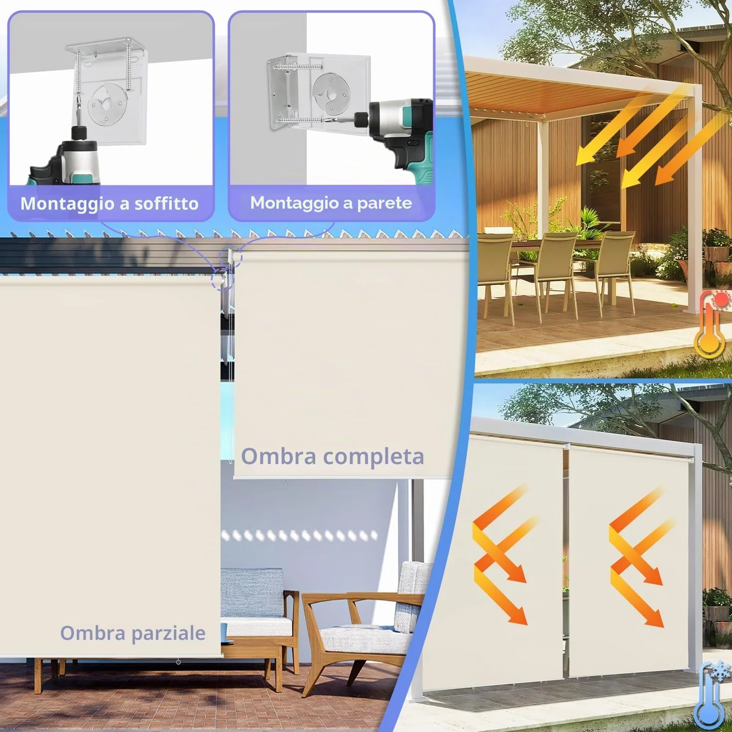 Tenda da sole verticale per esterni 180 x 240 cm ombreggiatura privacy balcone beige