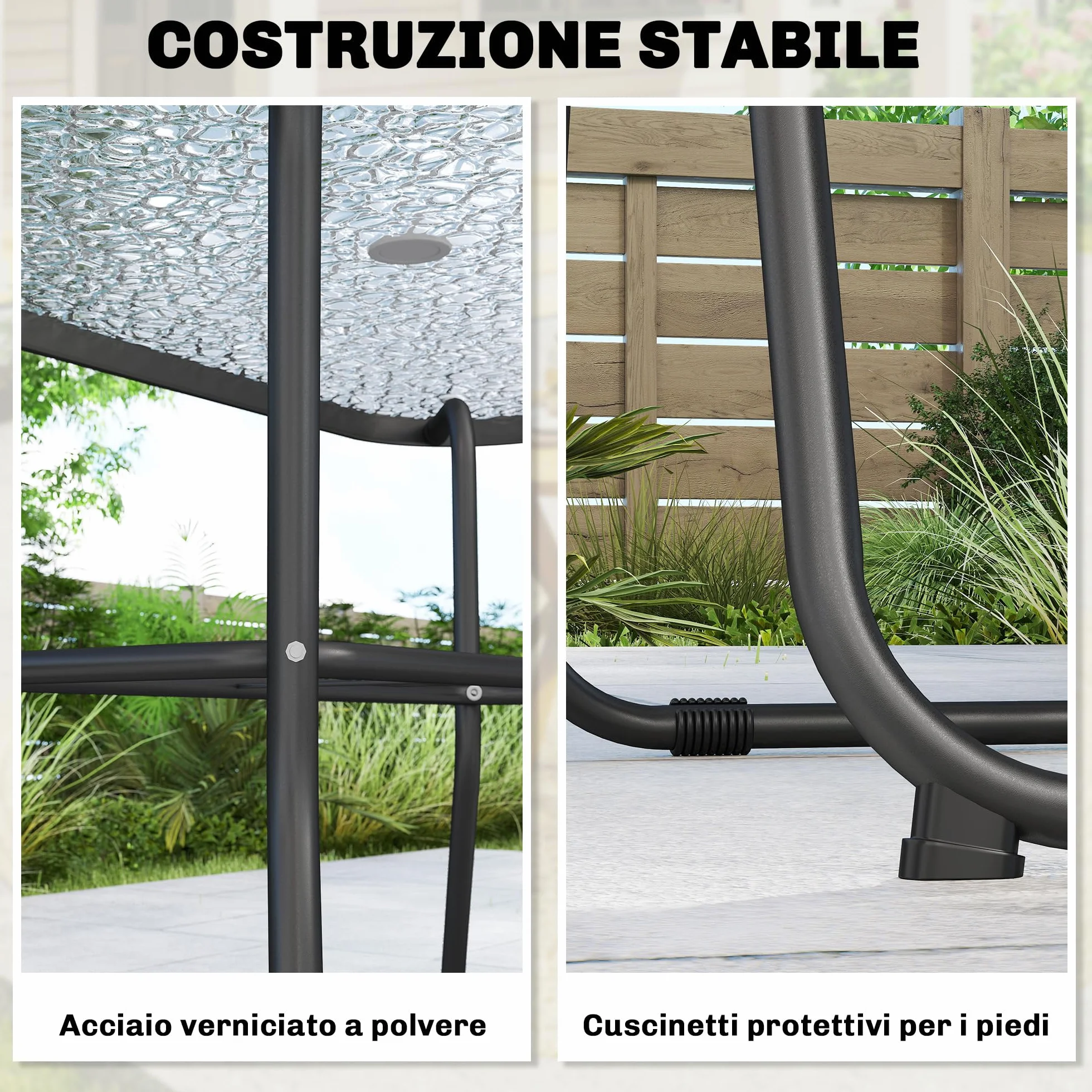 Outsunny Set Tavolo e Sedie da Giardino 8 Pezzi con Ombrellone, Acciaio, Vetro Temperato, Nero
