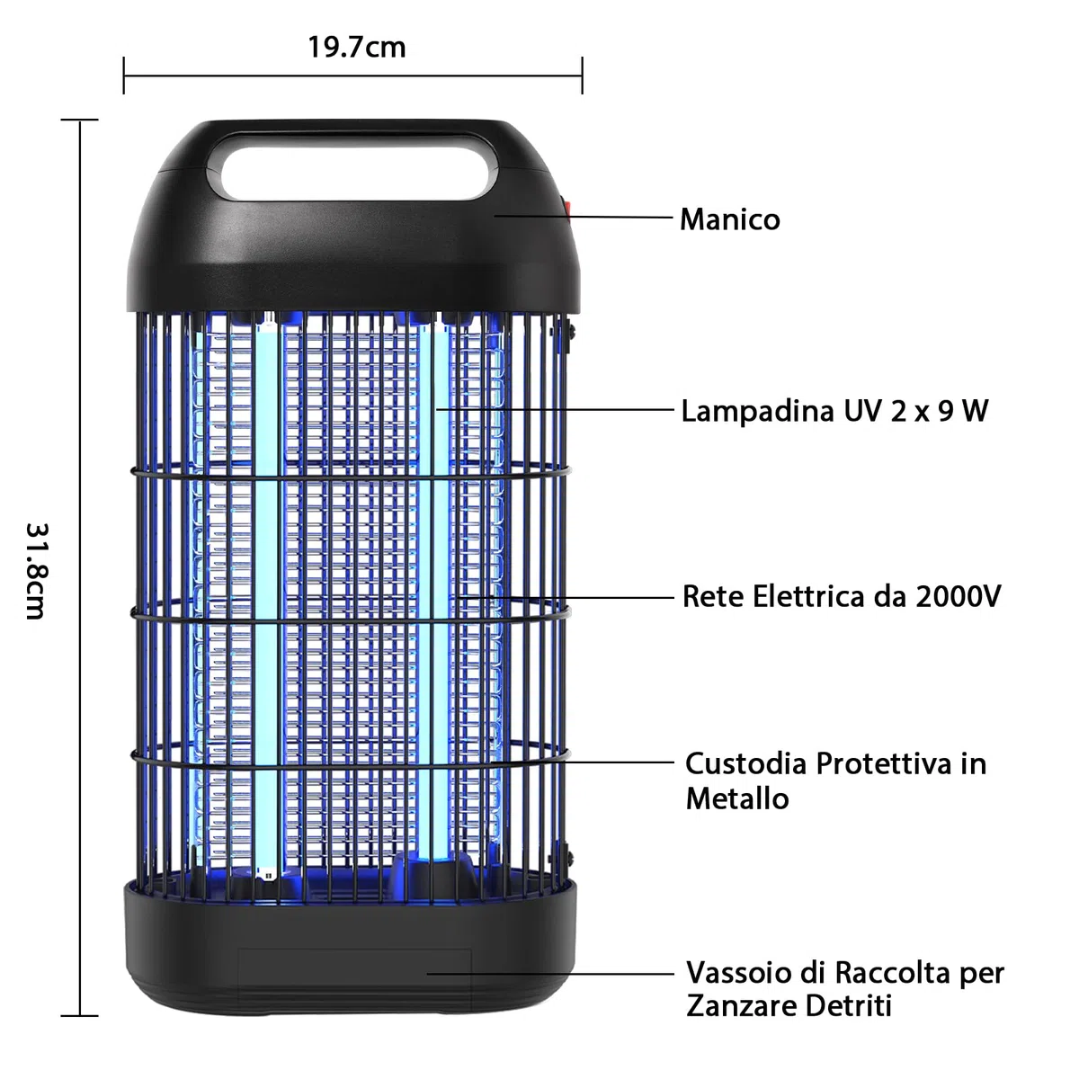 Lampada Antizanzare Elettrica 18W, Zanzariera Elettrica da Interno, Superficie Effettiva 80m², Lampada per Zanzare Ammazza Zanzare Elettrico, Uccide Efficacemente Zanzare Mosche e Falene