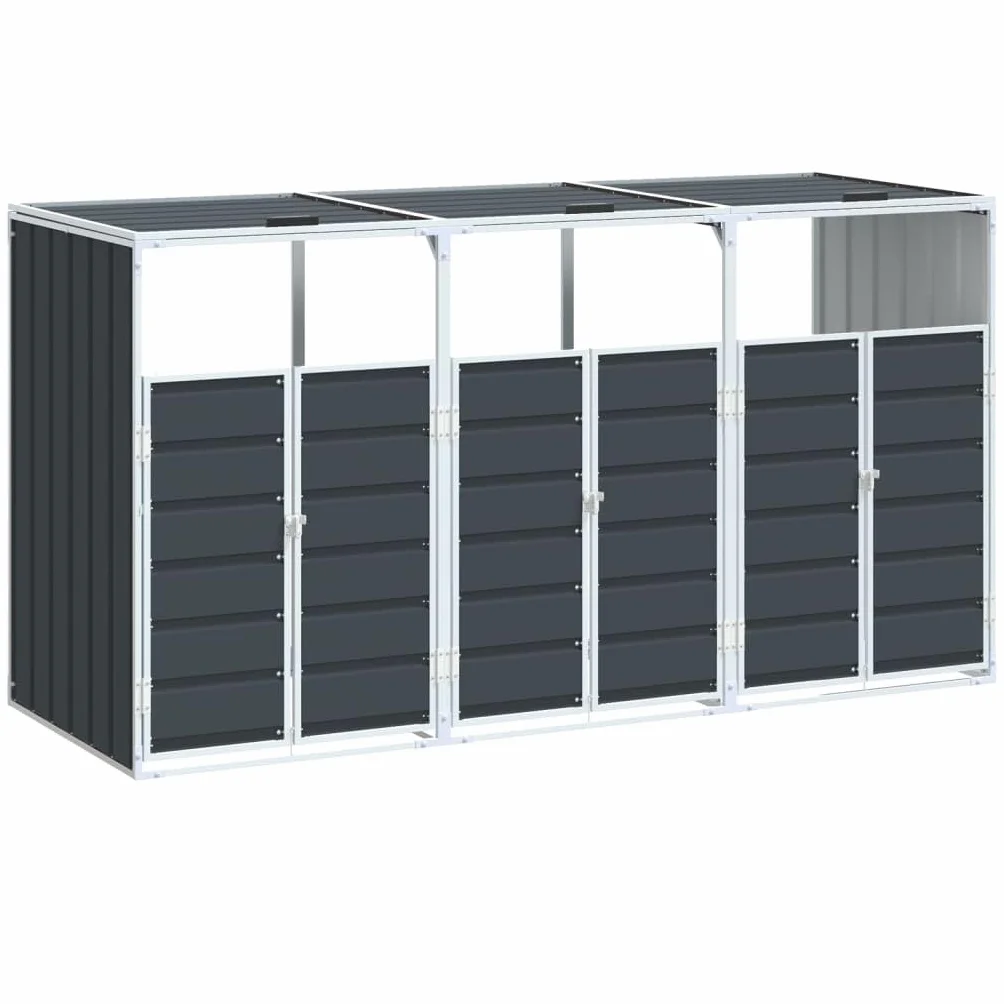 vidaXL Copribidone con Ruote per 3 Bidoni Antracite 216x81x115 cm Acciaio