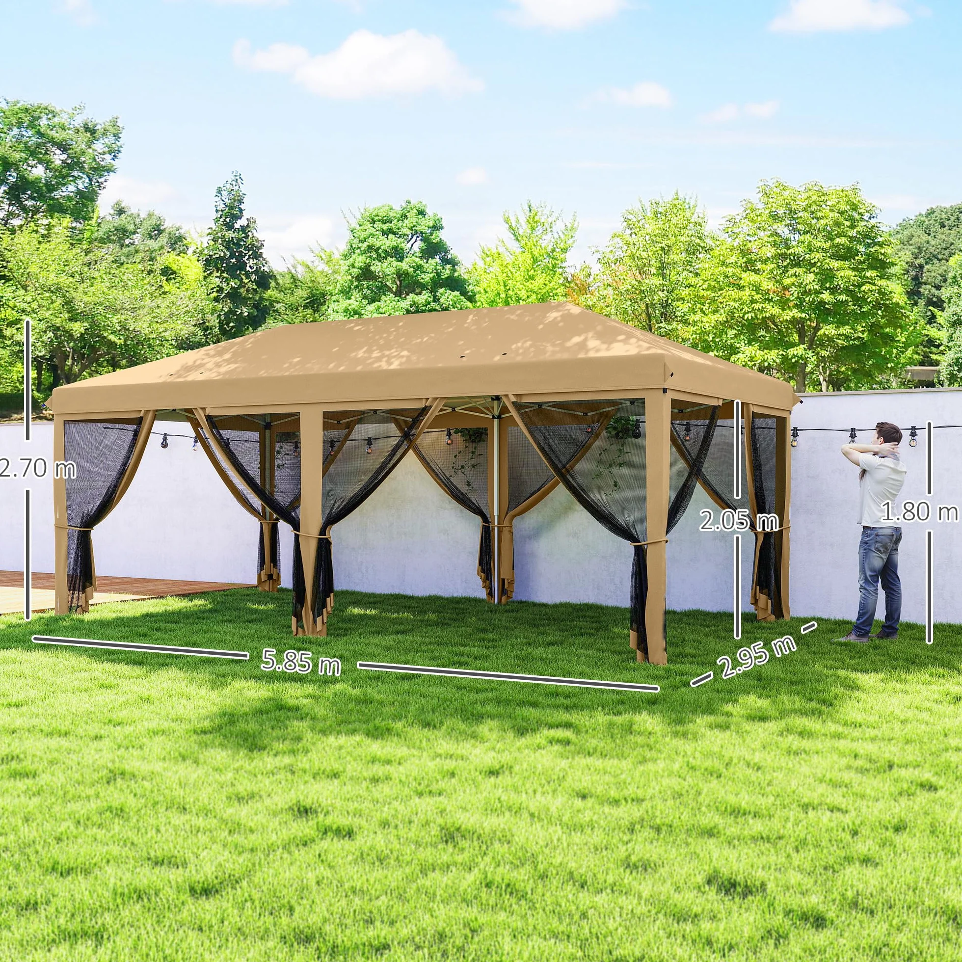 Outsunny Gazebo Pieghevole 6x3 Pop Up con Zanzariere, Acciaio, Tessuto Oxford, Beige