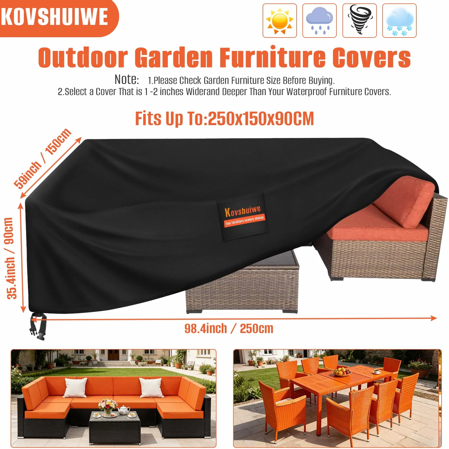 Copertura Tavolo Giardino 250x250x90cm Impermeabile Anti-UV Nero Oxford