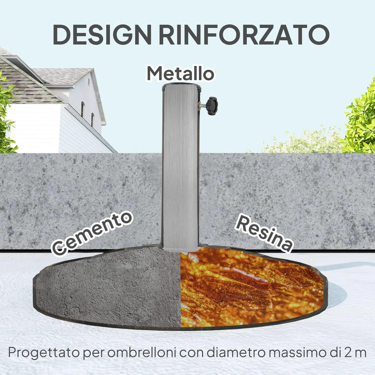 Outsunny Base per Ombrellone da 12 kg con Motivo di Fiore di Loto e Manovella Integrata, Basamento per Ombrellone in Resina, Metallo e Cemento, per Pali di Ombrelloni da Ø32/38/48 mm, Bronzo