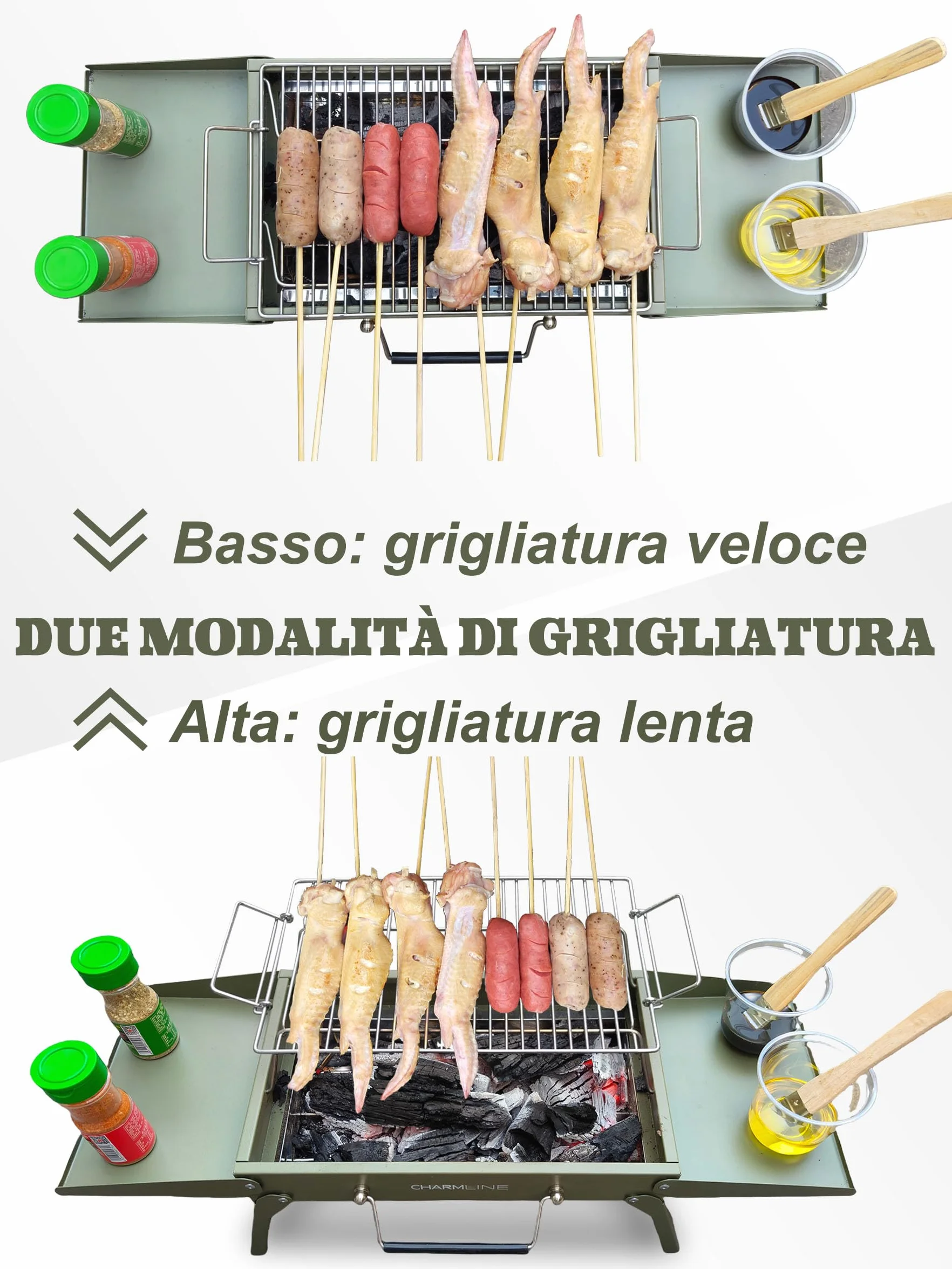 Charmline Griglia a Carbone Portatile Pieghevole 34x23 cm, BBQ Compatta per Campeggio Picnic Giardino