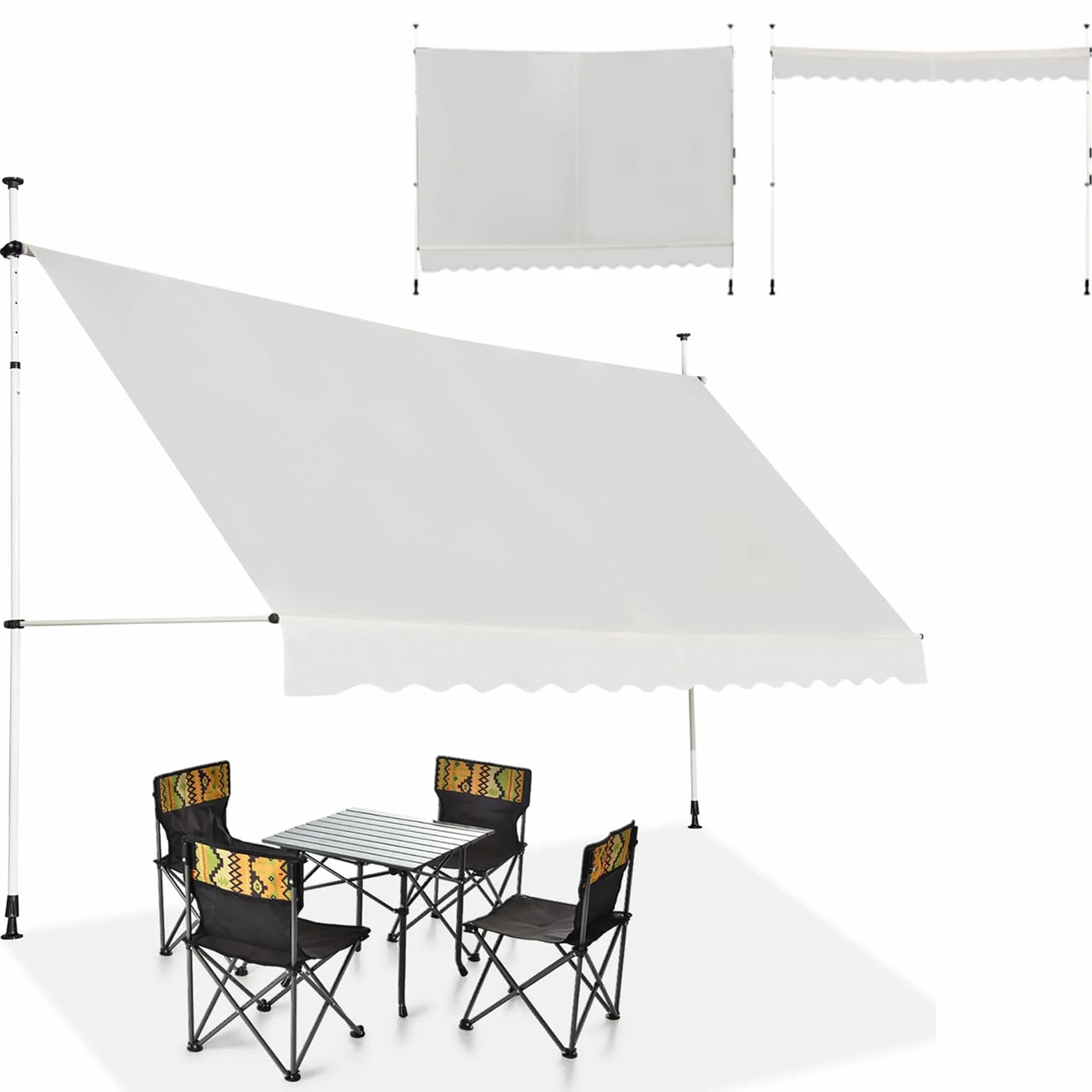 COSTWAY Tenda da Sole per Balcone, Regolabile in Altezza, Telaio Telescopico, 400 cm, Beige