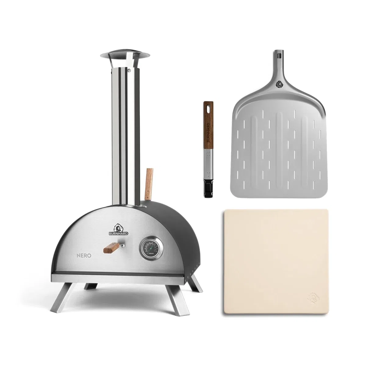 Forno per pizza BURNHARD oltre 500°C, pietra in cordierite, acciaio inox, mobile, nero