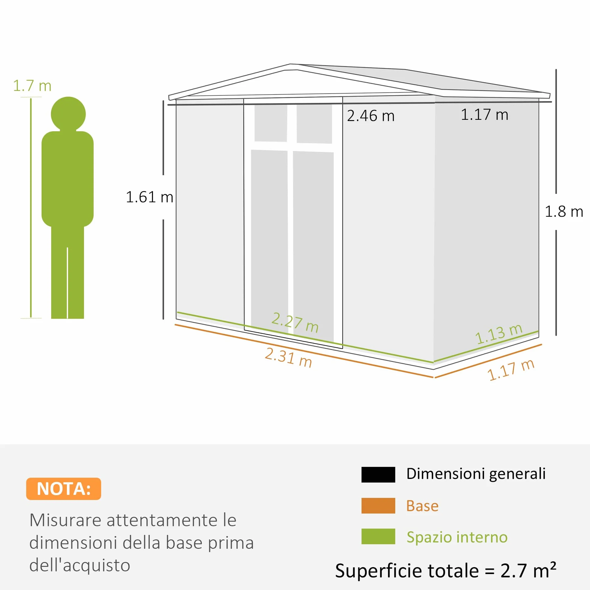 Outsunny Casetta da Giardino 2.7m² in Acciaio Zincato con 4 Prese d'Aria e 2 Finestre Trasparenti, Capanno Porta Attrezzi con Tetto Inclinato, Doppio Porte Bloccabili con Chiavi e Guanti Grigio Scuro