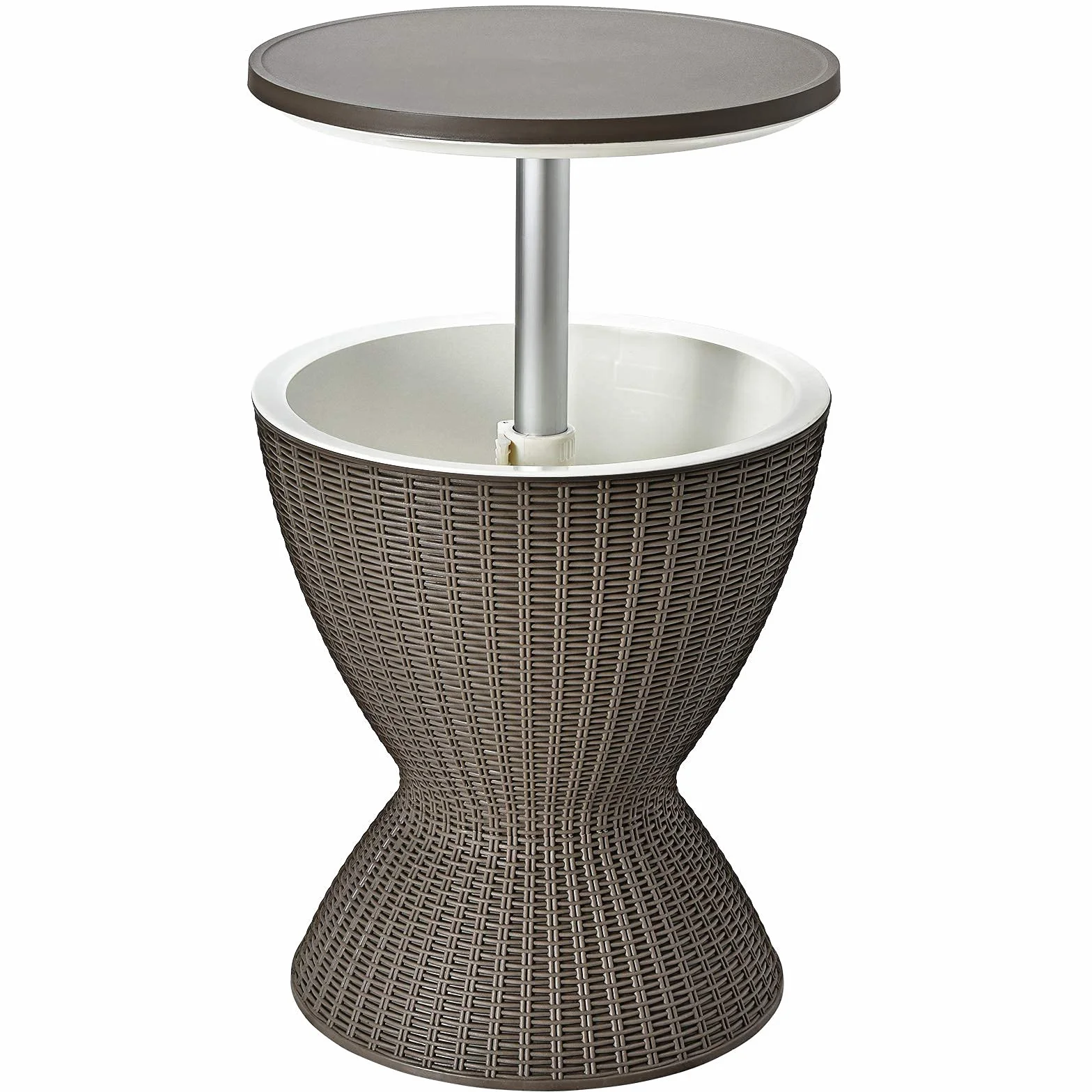 GIANTEX Tavolino da Giardino Allungabile in Polyrattan 30 L, Portaghiaccio per Birra/Cocktail, Tavolino da Bar per Festa Estativa (Marrone)