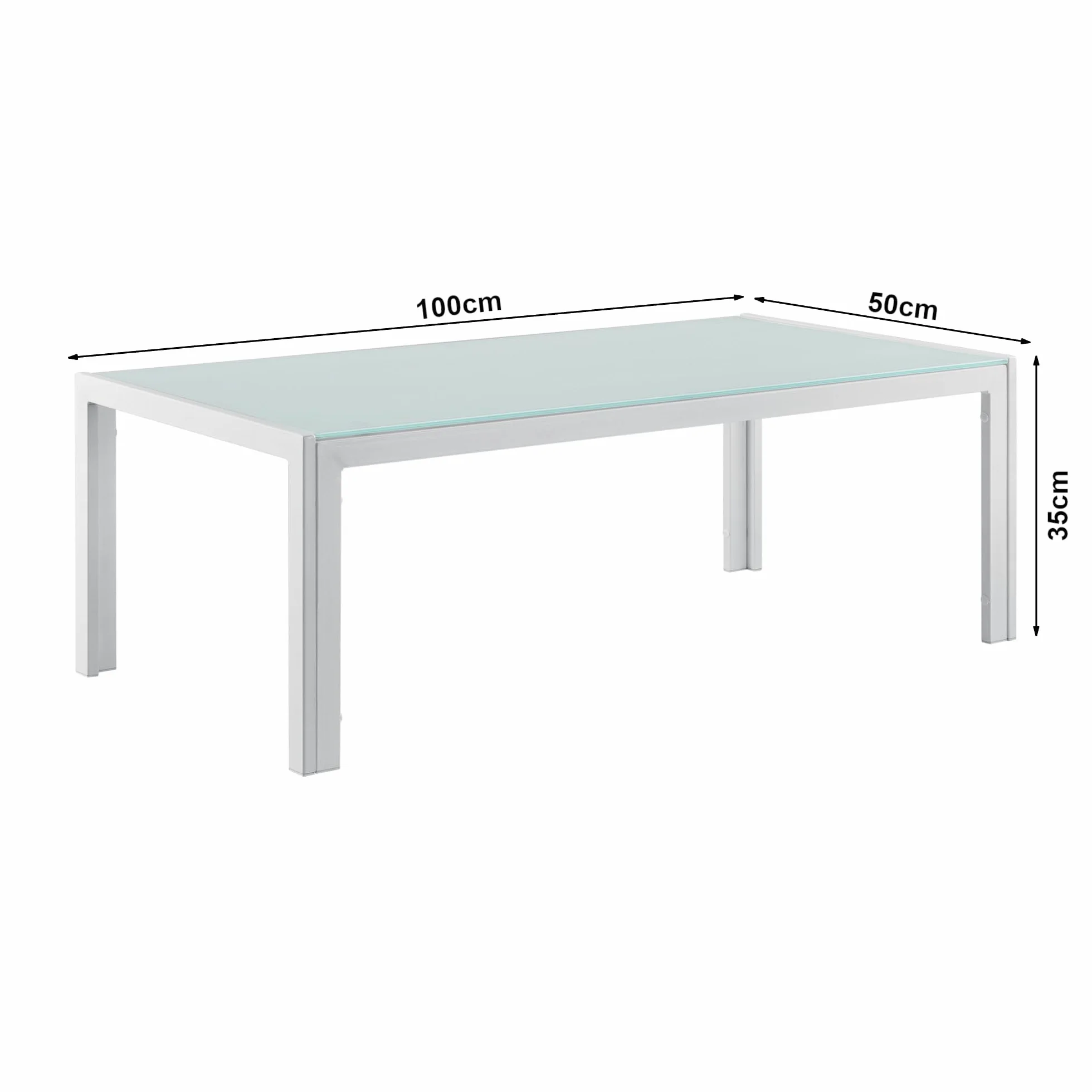 casa.pro Tavolino da Esterno con Piano in Vetro e Telaio in Metallo Design Moderno 100x50x35 cm Mobile da Giardino Terrazza Balcone - Bianco
