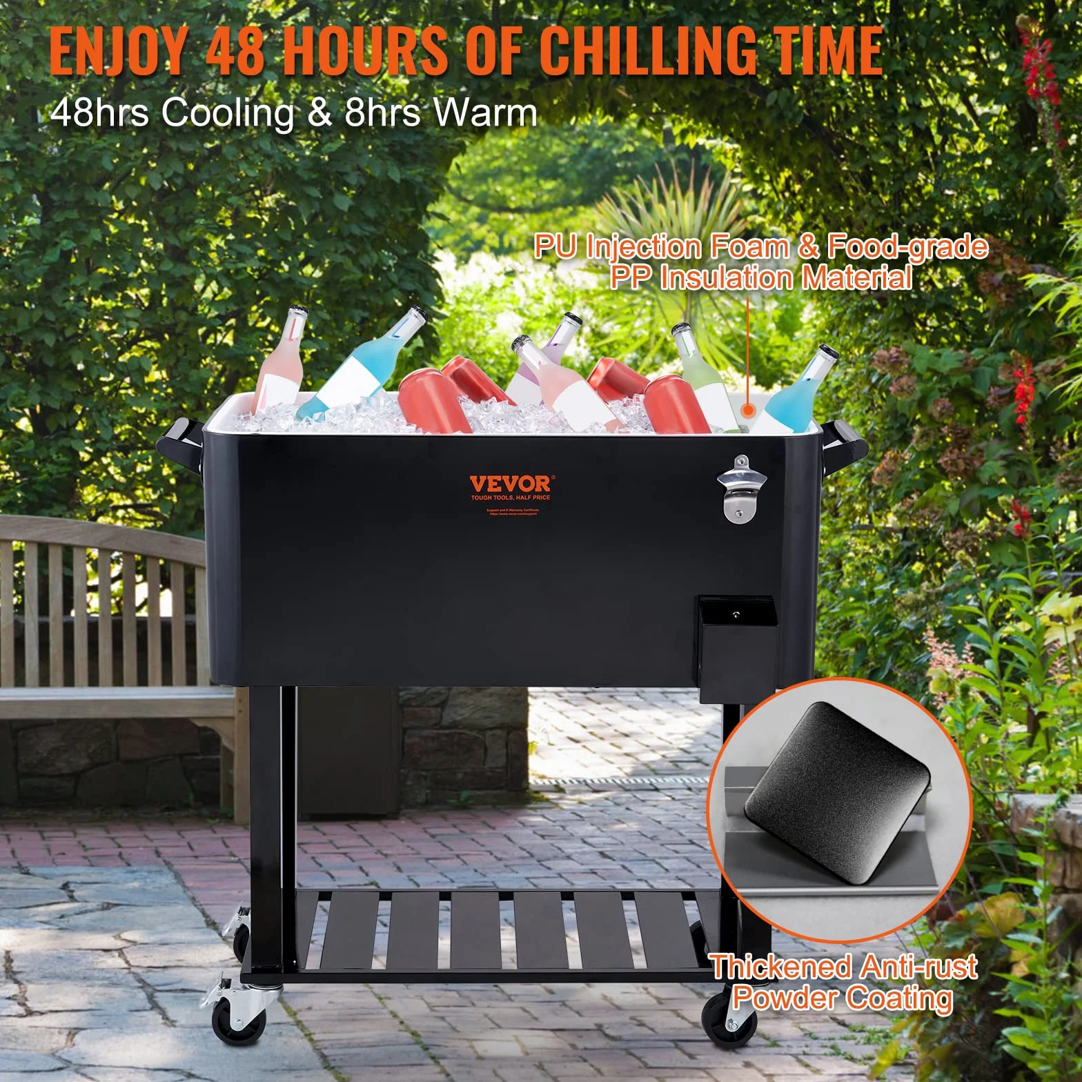 VEVOR Carrello Mobile Bar Mini Frigo Isotermico 80QT per Bevande con Apribottiglie per Feste Esterno