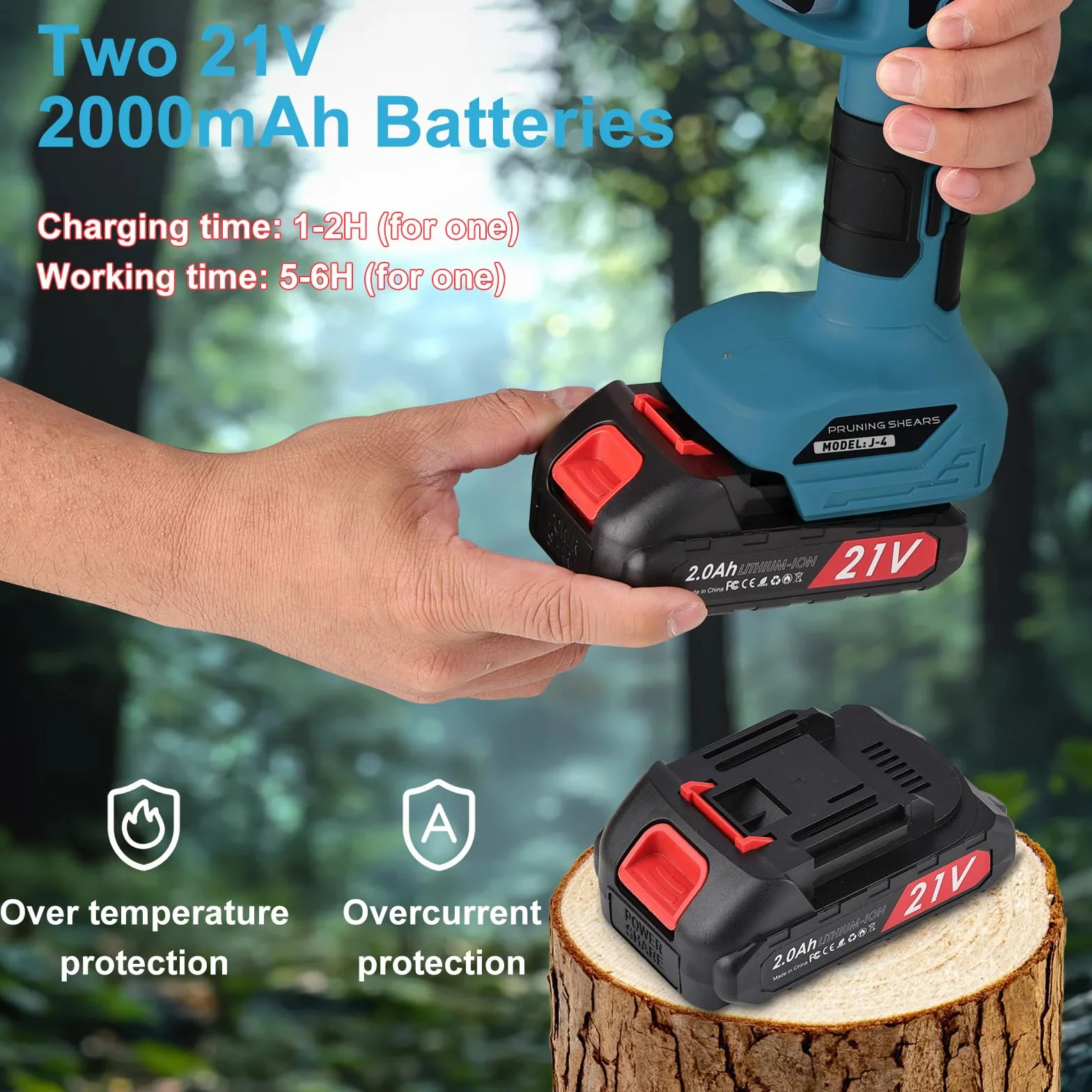 Forbici Potatura a Batteria con Asta Telescopica 2,4m: 45mm Forbice Potatura a Batteria con Motore Brushless, 2 Batterie da 2000mAh 21V, Cesoie a Batteria per Potatura per Ulivi, Vigneti, Giardino