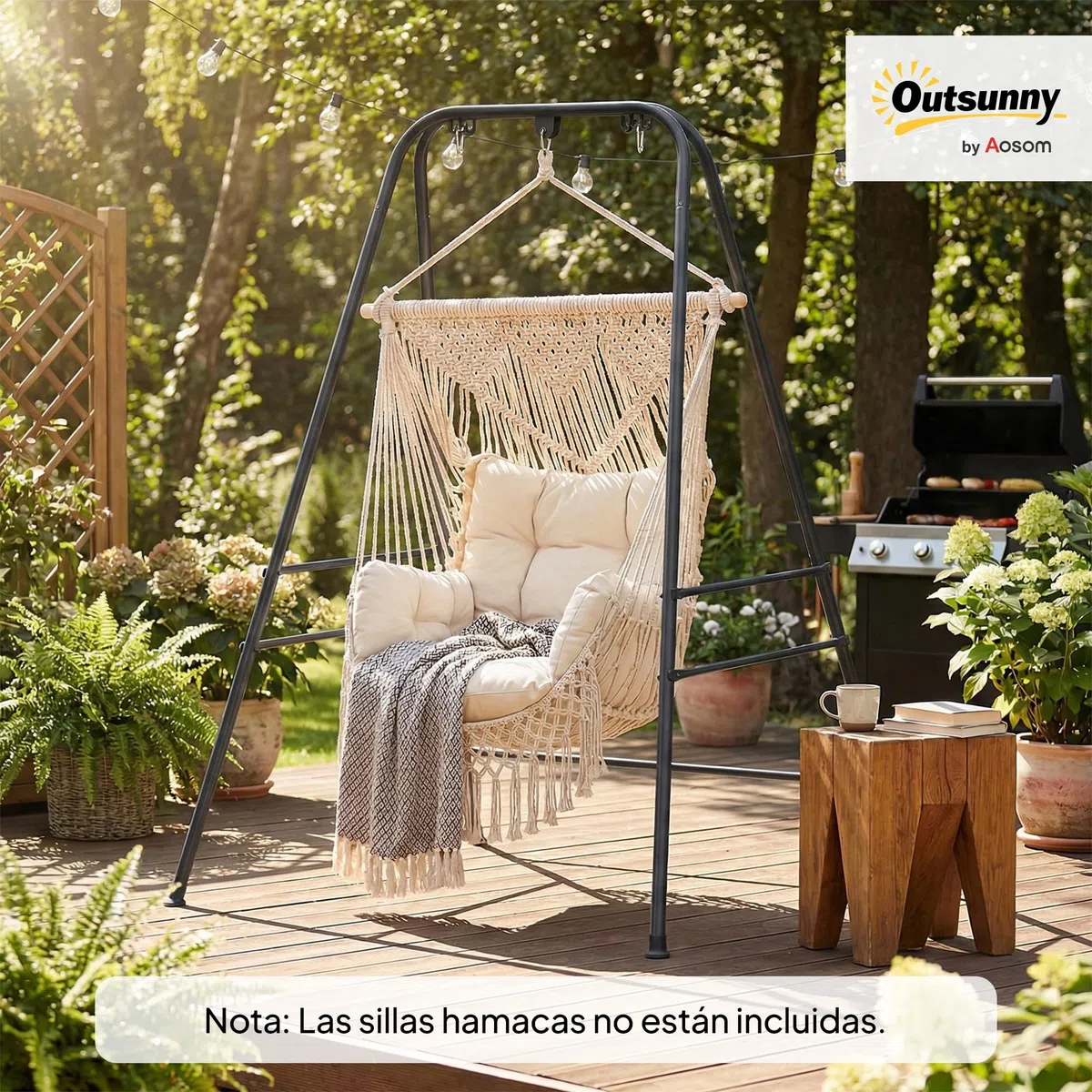 Outsunny Supporto per sedia sospesa e amaca, 183 cm, supporto per altalena con struttura in acciaio, cuscinetti antiscivolo e 2 moschettoni, per interni ed esterni, carico 150 kg, nero