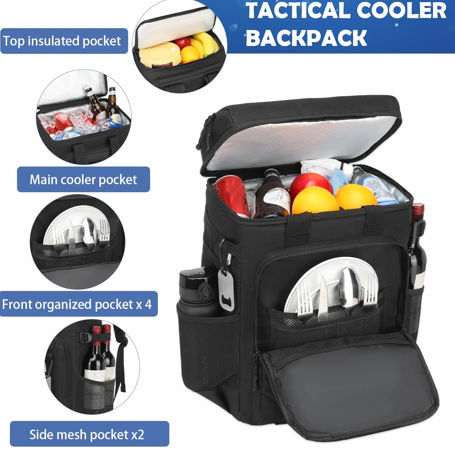 Borsa termica 45 L 42 lattine tattica per picnic spiaggia barbecue campeggio