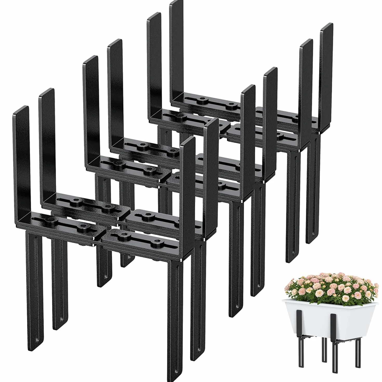 Set di 6 supporti per fioriere a forma di H, supporti per vasi da balcone senza fori Adatti per ringhiere da balcone da 1,5 a 32 cm e fioriere da 15 a 23 cm, supporto per fioriere per ringhiere