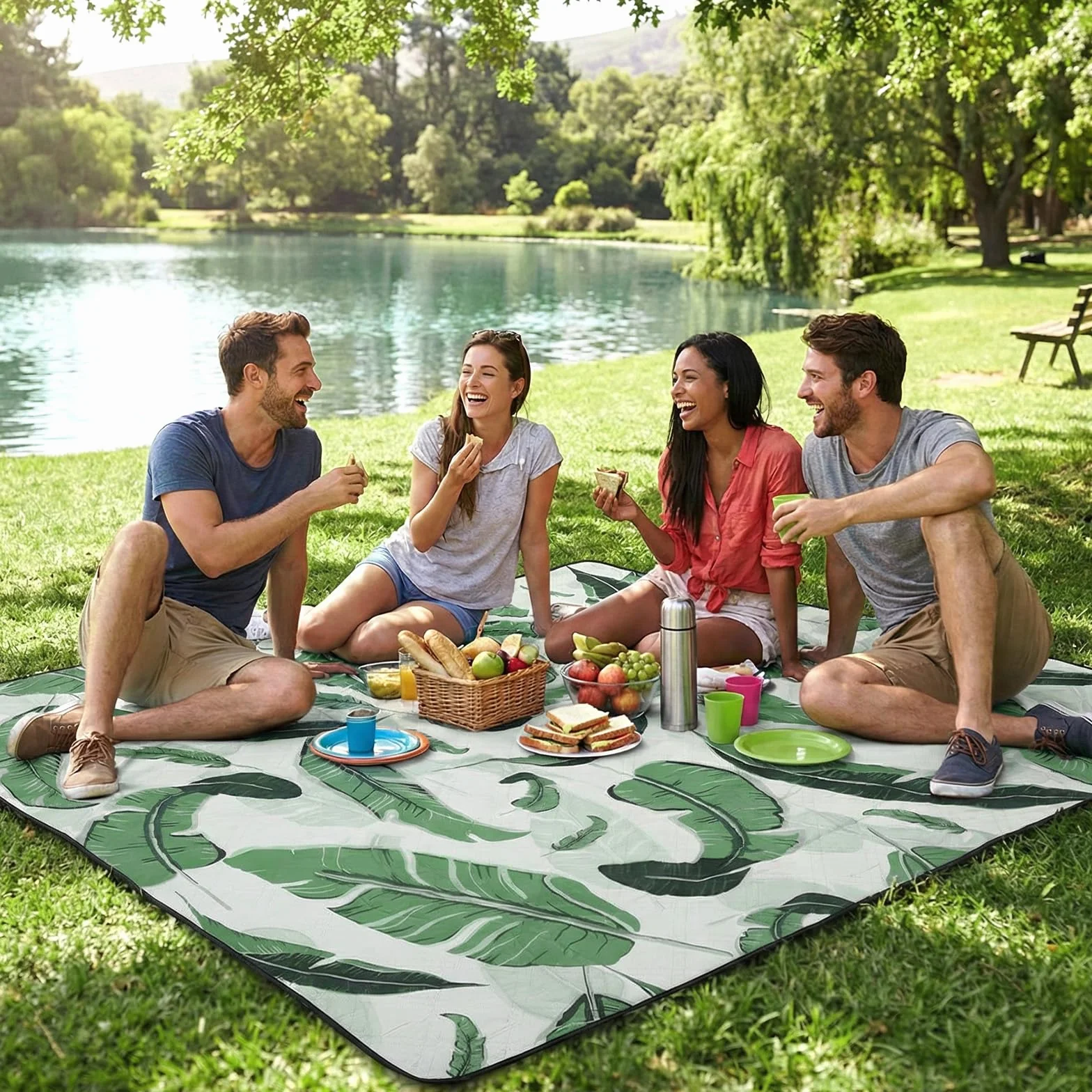 Sekey Coperta Picnic Impermeabile Grande 200x300 cm Antisabbia Imbottita PEVA per Picnic, Camping, Spiaggia
