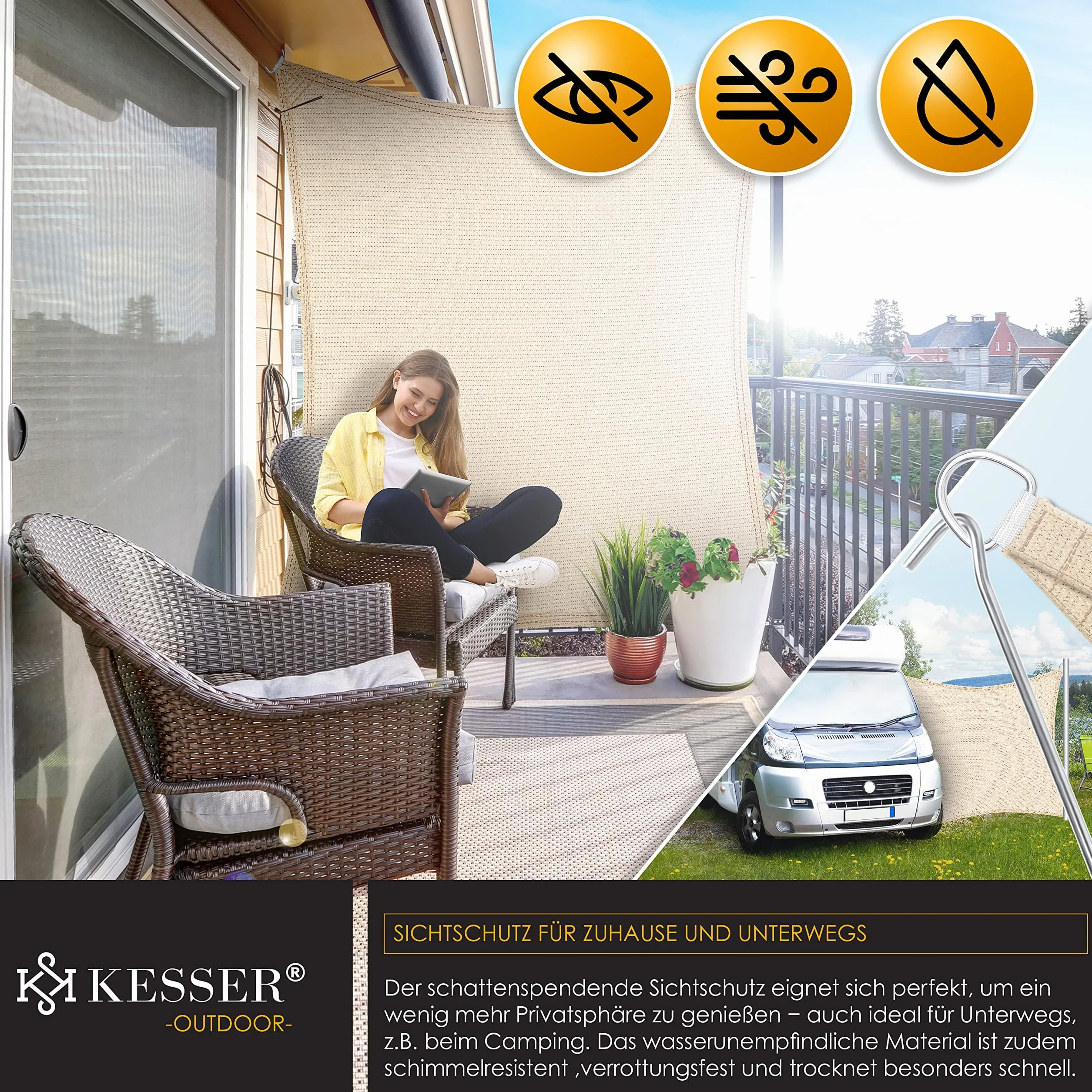 KESSER Tenda a Vela HDPE 5x7m Grigio idrorepellente antivento per Giardino Balcone Terrazzo