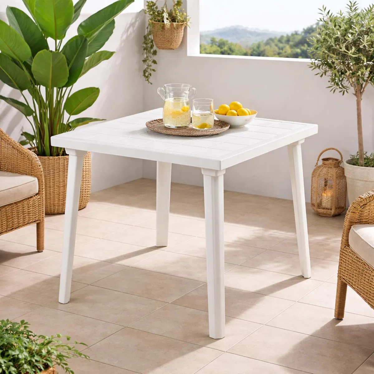 PALUPLUS Tavolo Quadrato da Giardino in Plastica colore Bianco, Misura 80x80x72 cm, Tavolino con 4 Gambe in Polipropilene, Arredo per Esterno, Terrazzo, Balcone, Patio, Made Italy -WEEK595F -5,5