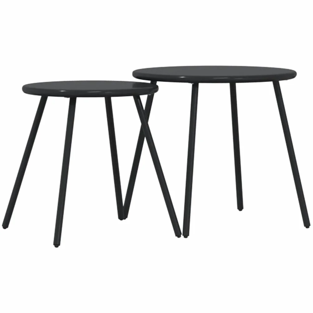 Tavolino Giardino Rotondo Nero Acciaio Verniciato a Polvere 2pz
