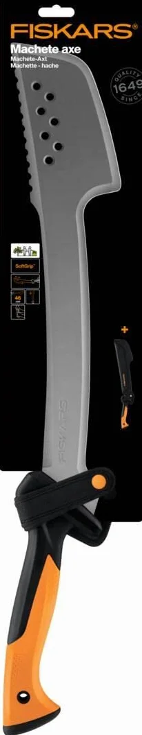 Fiskars Machete-Ascia 46 cm, Lama in Acciaio Temprato, Fodero in Nylon, Nero/Arancione