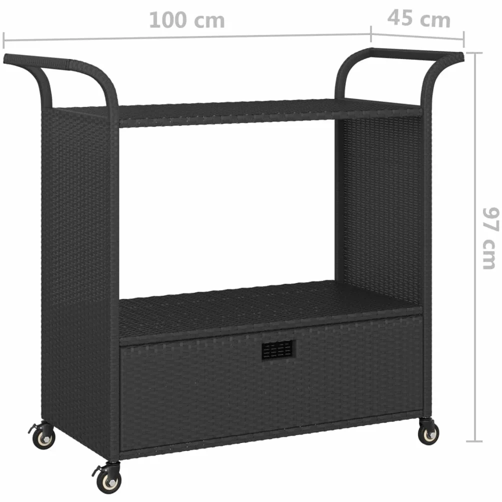 vidaXL Carrello da Bar Nero 100x45x97 cm Polyrattan