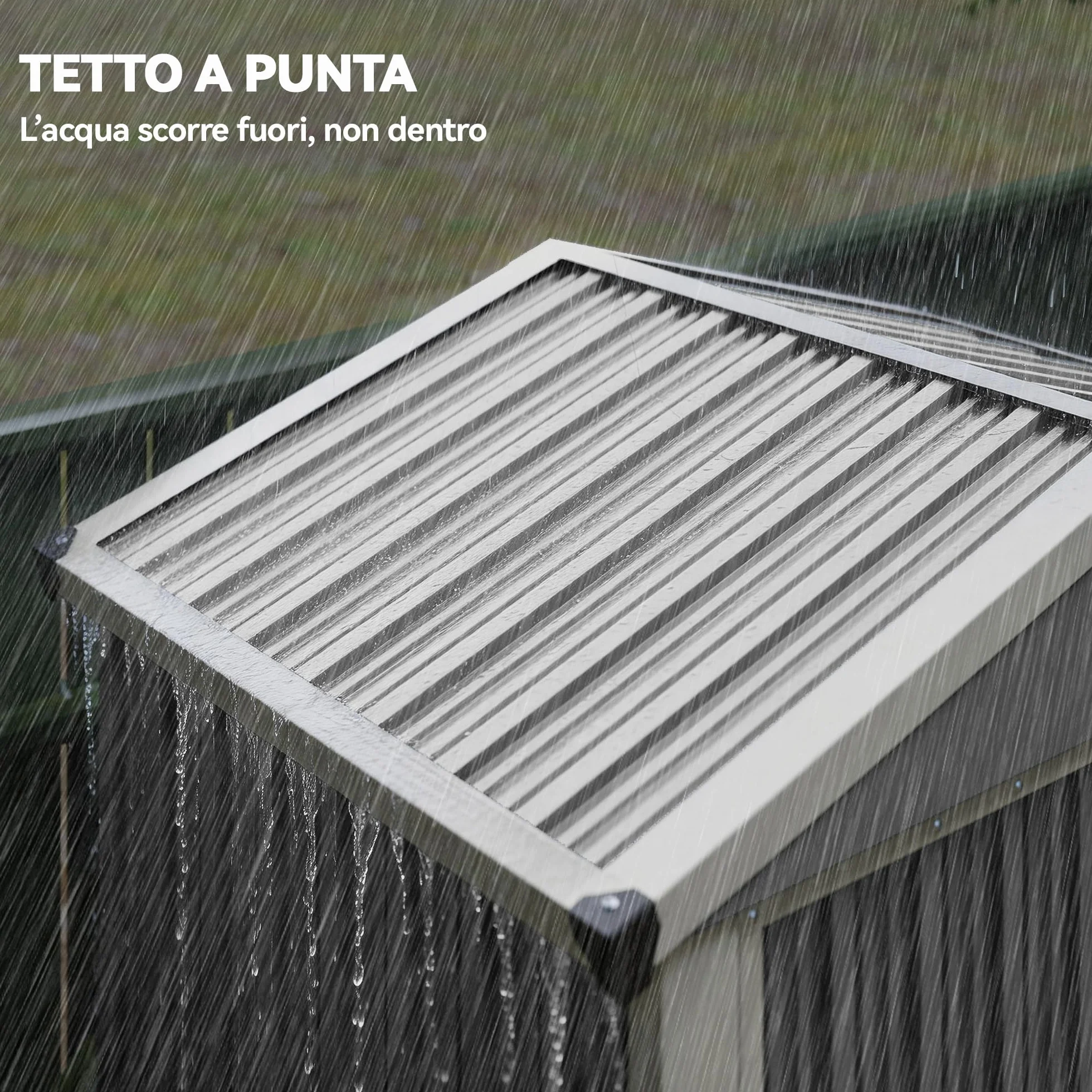 Outsunny Casetta da Giardino 1.1m² Acciaio Zincato Doppie Porte Larghe Bloccabili Tetto Inclinato 133x87x178 cm Grigio Argento