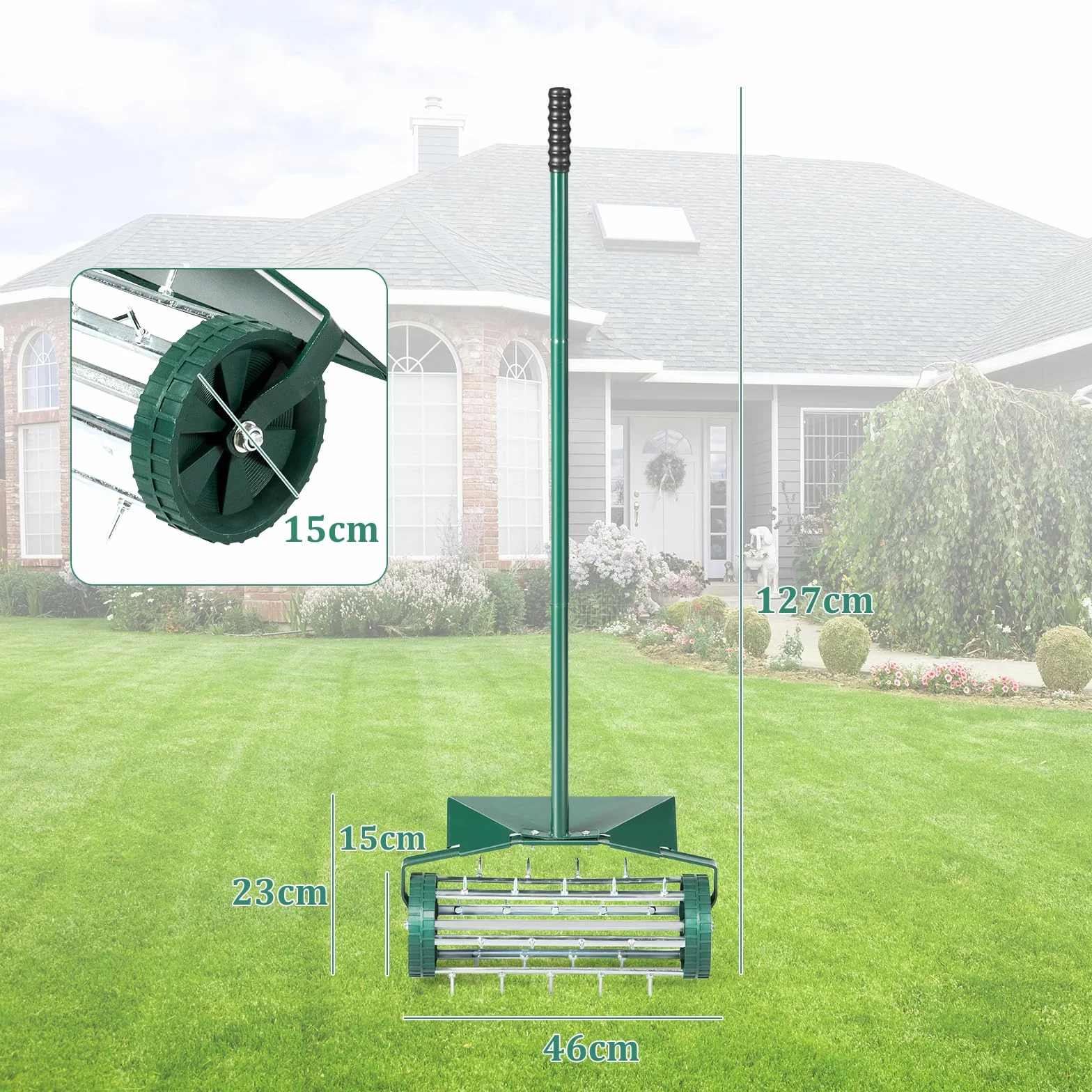 COSTWAY Arieggiatore per Prato, Rullo Arieggiatore da Prato con Parafango, Arieggiatore Manuale per Prato Giardino Terreno, 46 x 23 x 127 cm