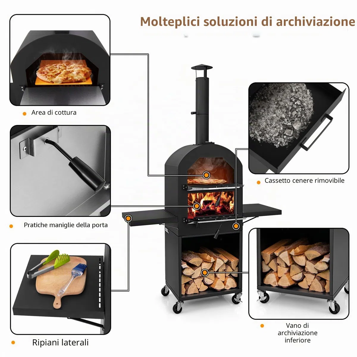KOMFOTTEU Forno per pizza per esterni portatile 2 strati con borsa trasporto, pala, termometro, cottura per barbecue campeggio picnic