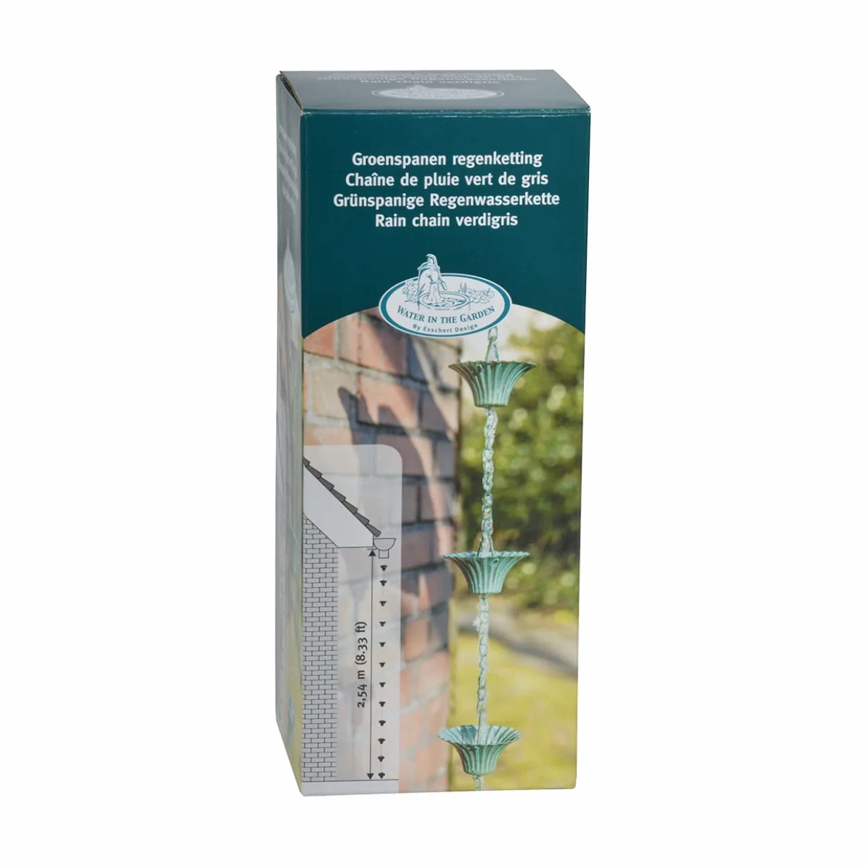 Esschert Design Catena per acqua piovana in truciolato verde, in ferro, 7,9 x 7,9 x 254,0 cm