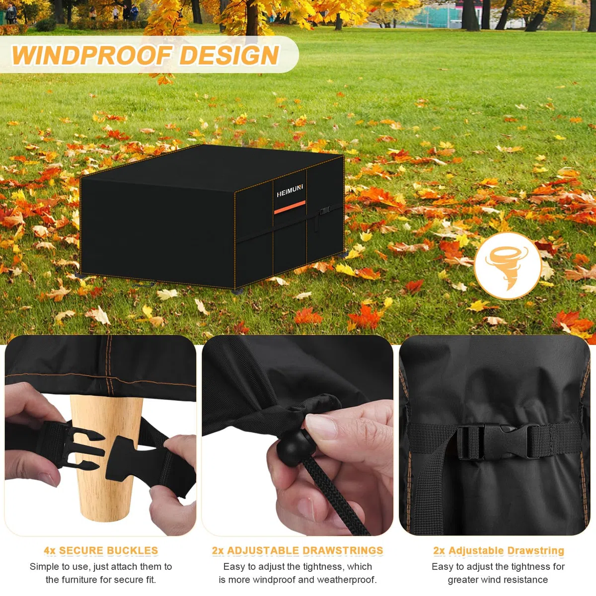 Copertura Tavolo Esterno Telo Copri Tavolo Arredo Rettangolare 160x160x74cm Copertura per Mobili da Giardino Panno 420D Oxford Impermeabile Copertura Telo Copri Tavolo, Antivento Anti-UV Nero