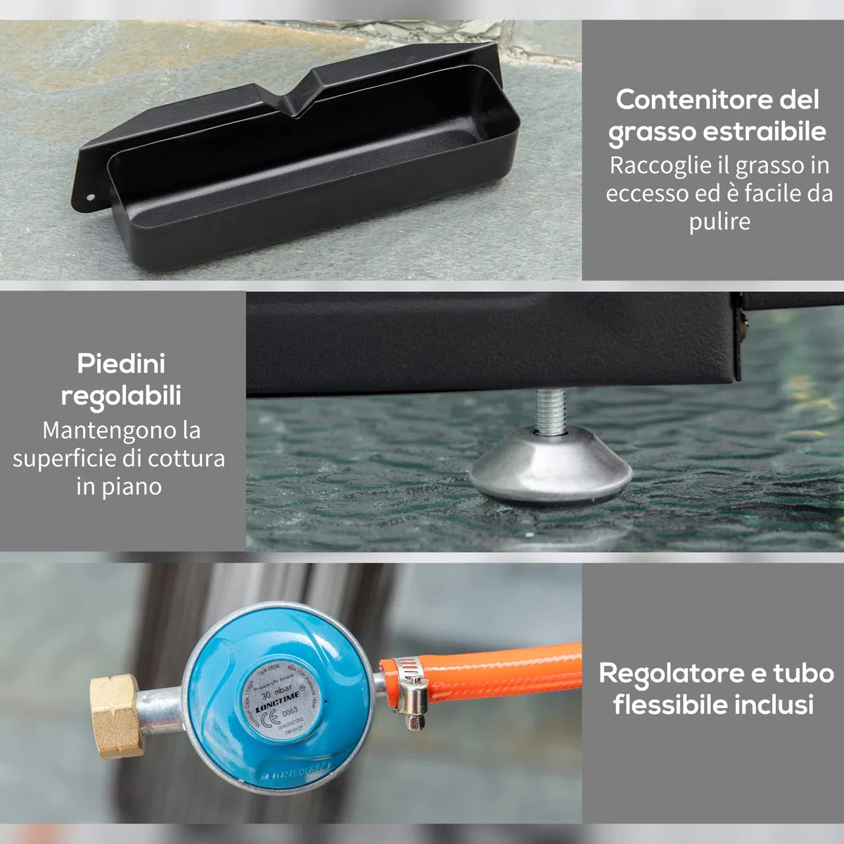 Outsunny Piastra Barbecue a Gas 2 Bruciatori BBQ Antiaderente da Tavolo 5kW 48.5x46x21cm Nero