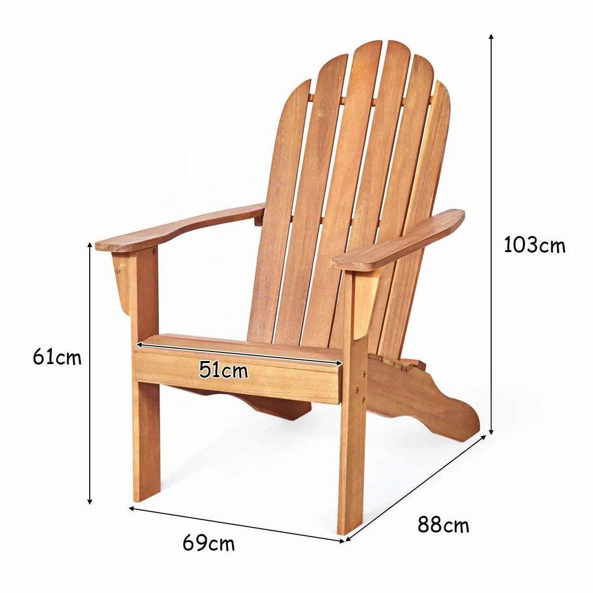GIANTEX Sedia Adirondack da Giardino, Poltrona in Legno, Pausa da Esterno, Schienale a 6 Righe, Ideale per Estate, Portata di 160kg, 69x88x103cm, Grigio/Naturale/Bianco (naturale)