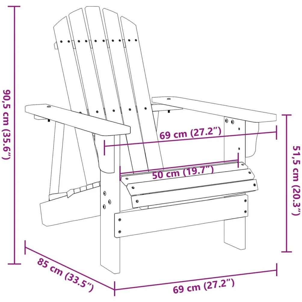 VidaXL Sedia Adirondack Bianca 69x85x90,5 cm in Legno Massello di Abete - Da Giardino, Esterno e Patio
