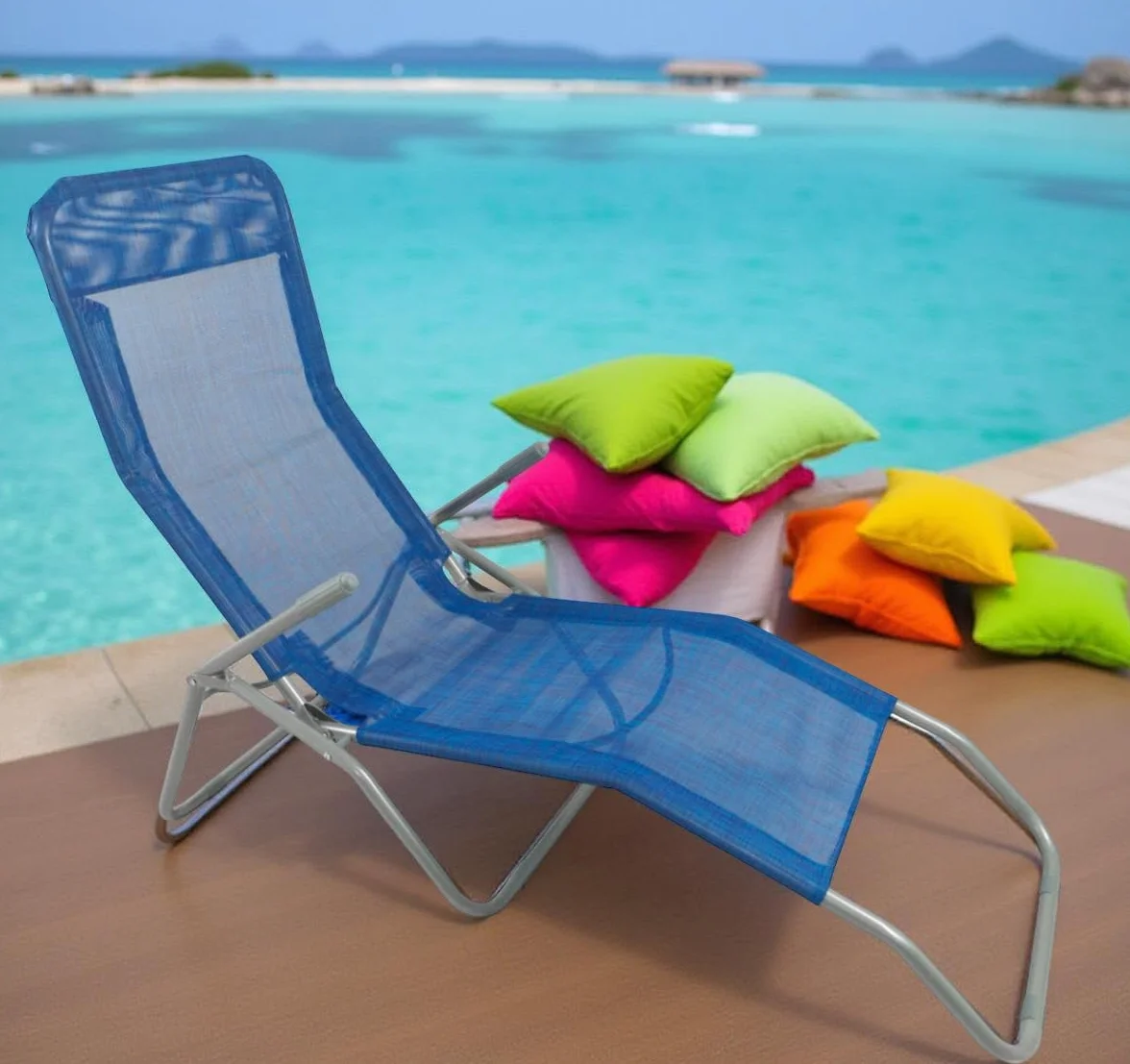 Lettino Prendisole Basculante Sdraio da Esterno 130x43x58h cm - Struttura a Dondolo, da Giardino, Reclinabile, Piscina, Spiaggia, Terrazzo - Struttura in Metallo (Blu)