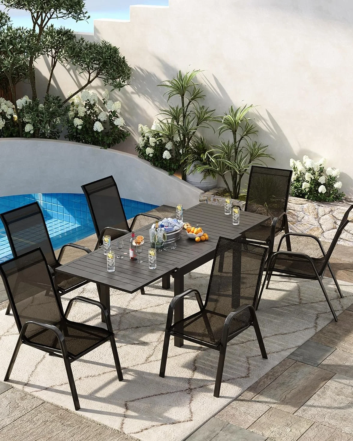 Sedie Da Esterno Impilabili Per Patio Struttura in Metallo Con Schienale Alto Set Da 4