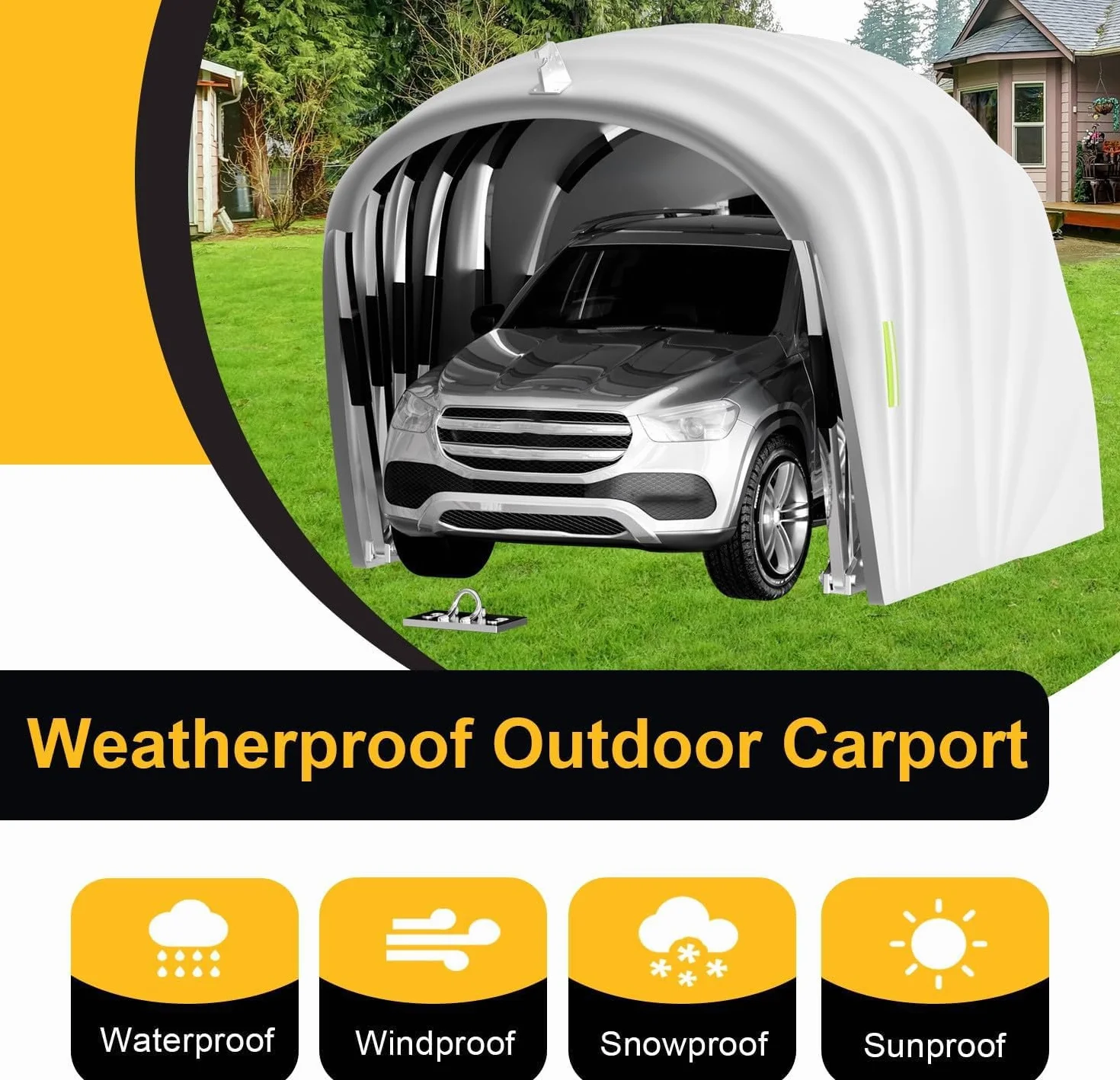 Garage esterno per auto, tenda da campeggio per garage, tenda, impermeabile, con serratura, garage pieghevole, mobile, per tutti i tipi di auto, grigio