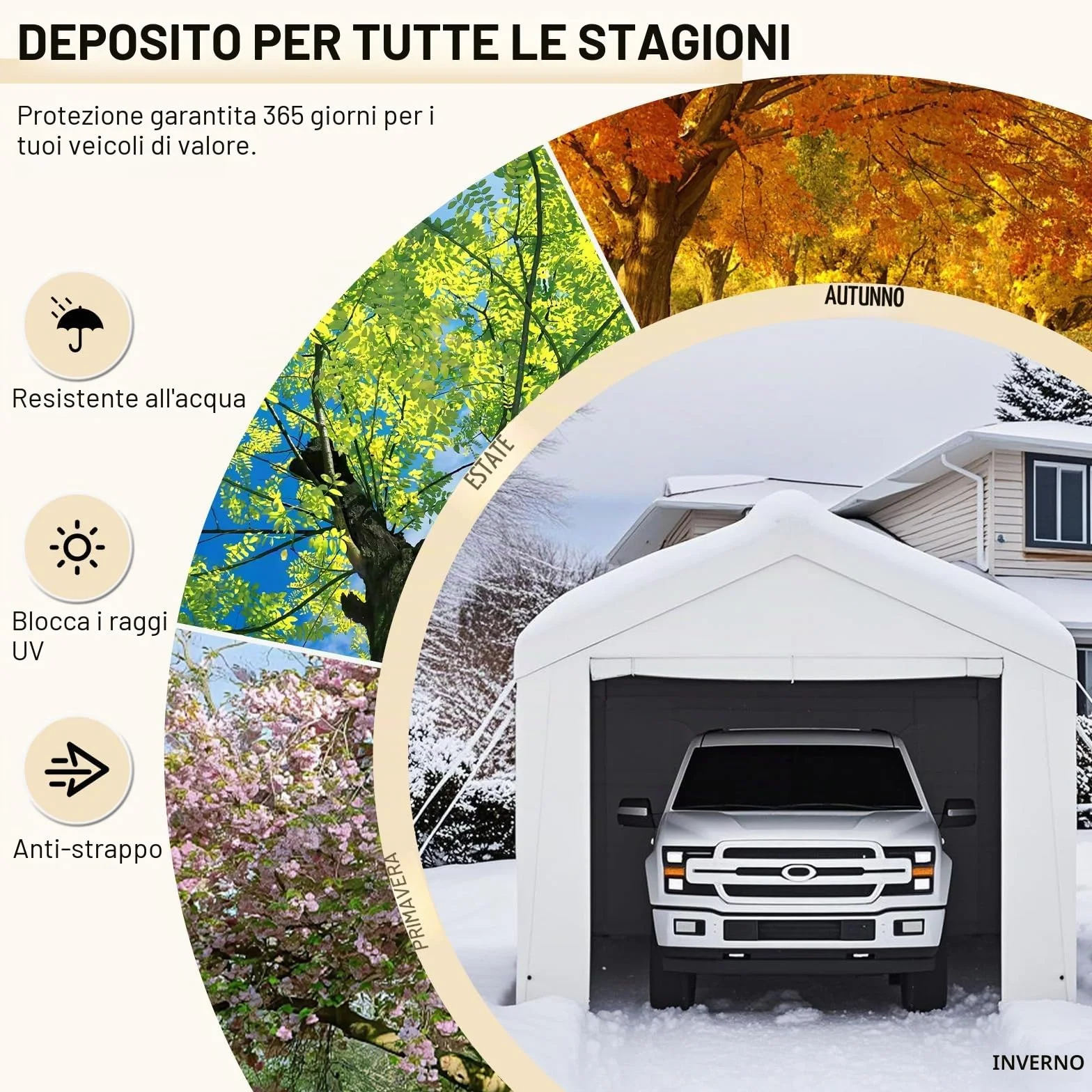 Carport Tenda Garage 4 x 6 m – Tenda da garage impermeabile con pareti laterali rimovibili – Resistente ai raggi UV – Rifugio invernale per auto, SUV, camion, barca, tenda da giardino, garage, bianco