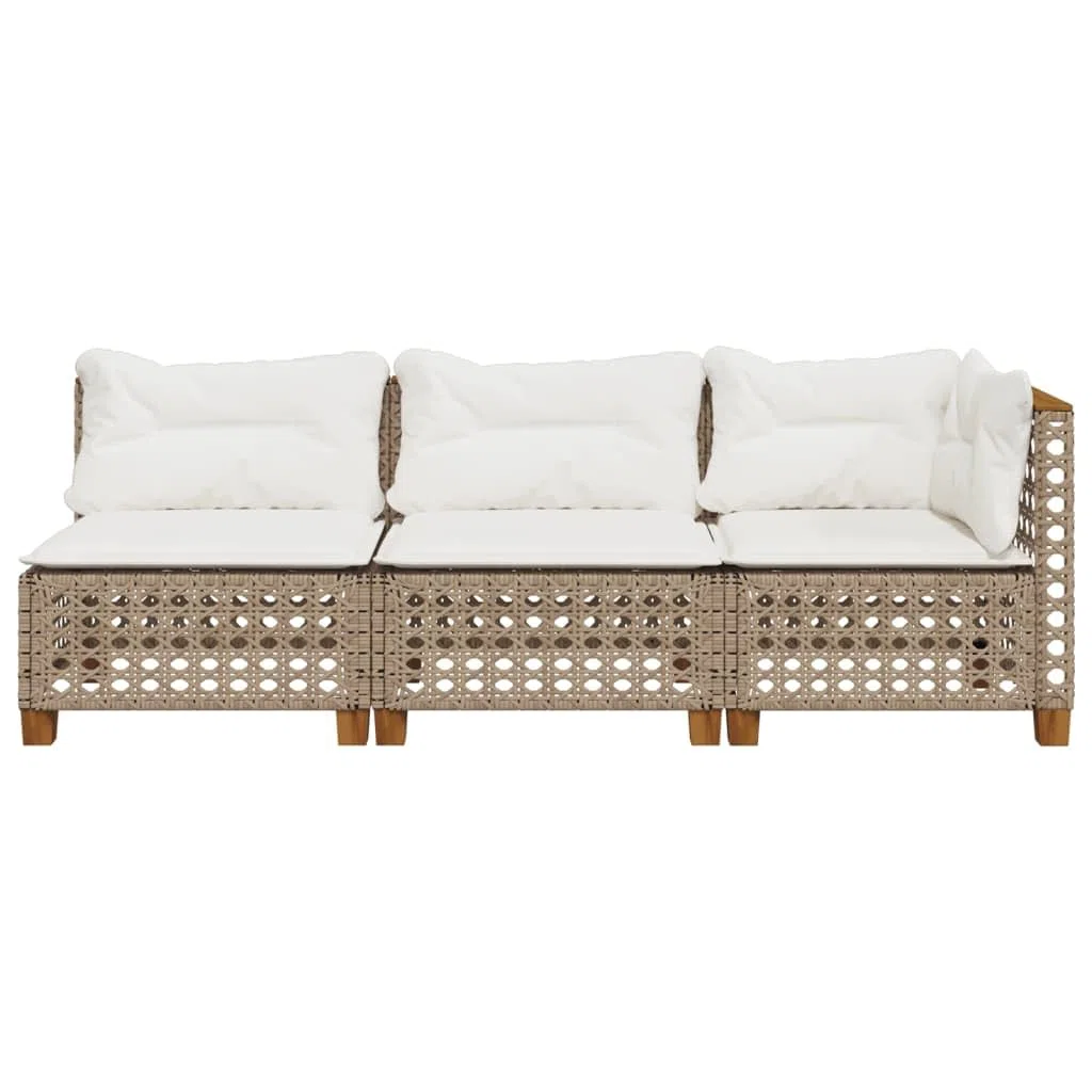 vidaxl Divano da giardino a 3 posti in polyrattan beige con cuscini - Meteo 190,5 x 63,5 x 62 cm - Comodo mobile modulare da esterno