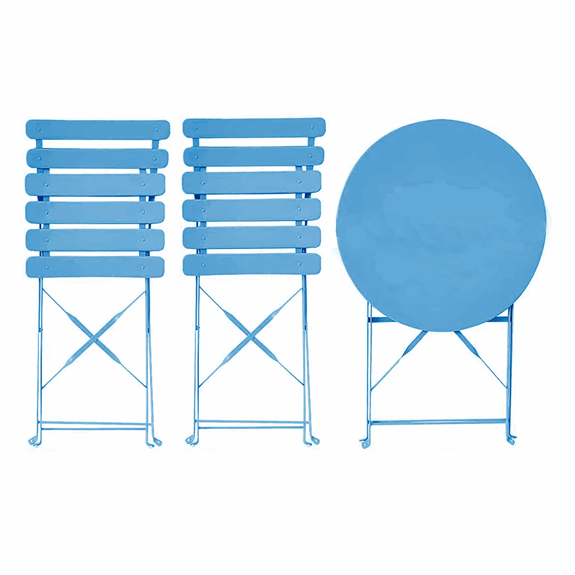 Rebecca Mobili Set Bistro Tavolino con 2 Sedie da Balcone Azzurro Acciaio Antiruggine 71x60x60 cm