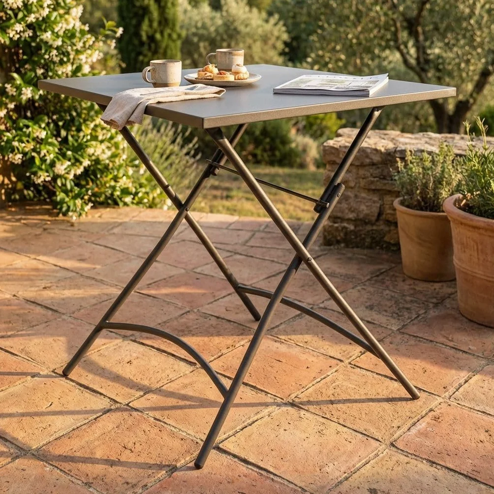 milani home - tavolo da giardino quadrato pieghevole, Romanus, 70 x 70 cm, in acciaio, taupe