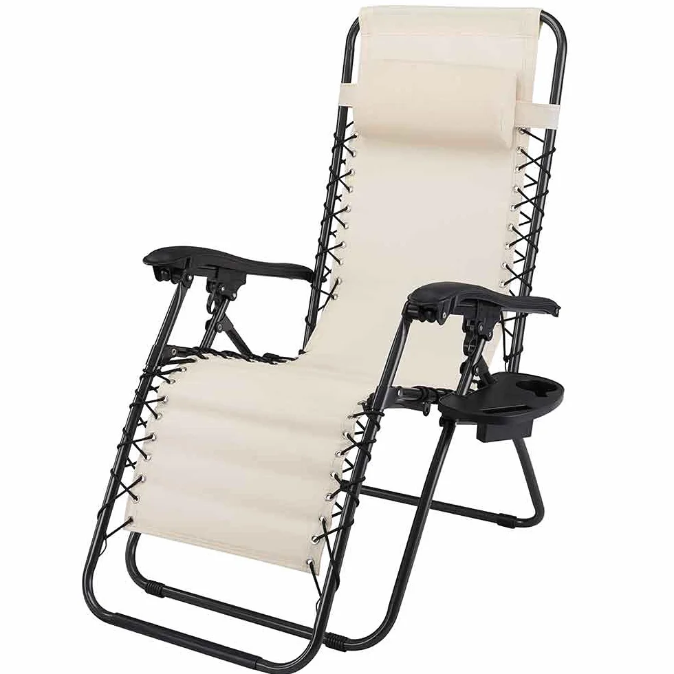 BAKAJI Sedia gravità Zero Sdraio da Giardino Poltrona Relax Pieghevole Salvaspazio con Vassoio Tubolari Acciaio 22mm Reclinabile Tessuto in Texilene Traspirante Terrazzo Piscina Esterno (Beige)